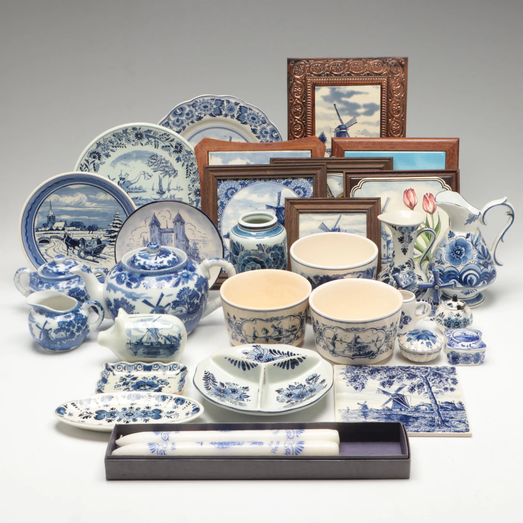 Delft Blue Porcelain Hand-Painted Tiles, Dinnerware, and More Table Accessories