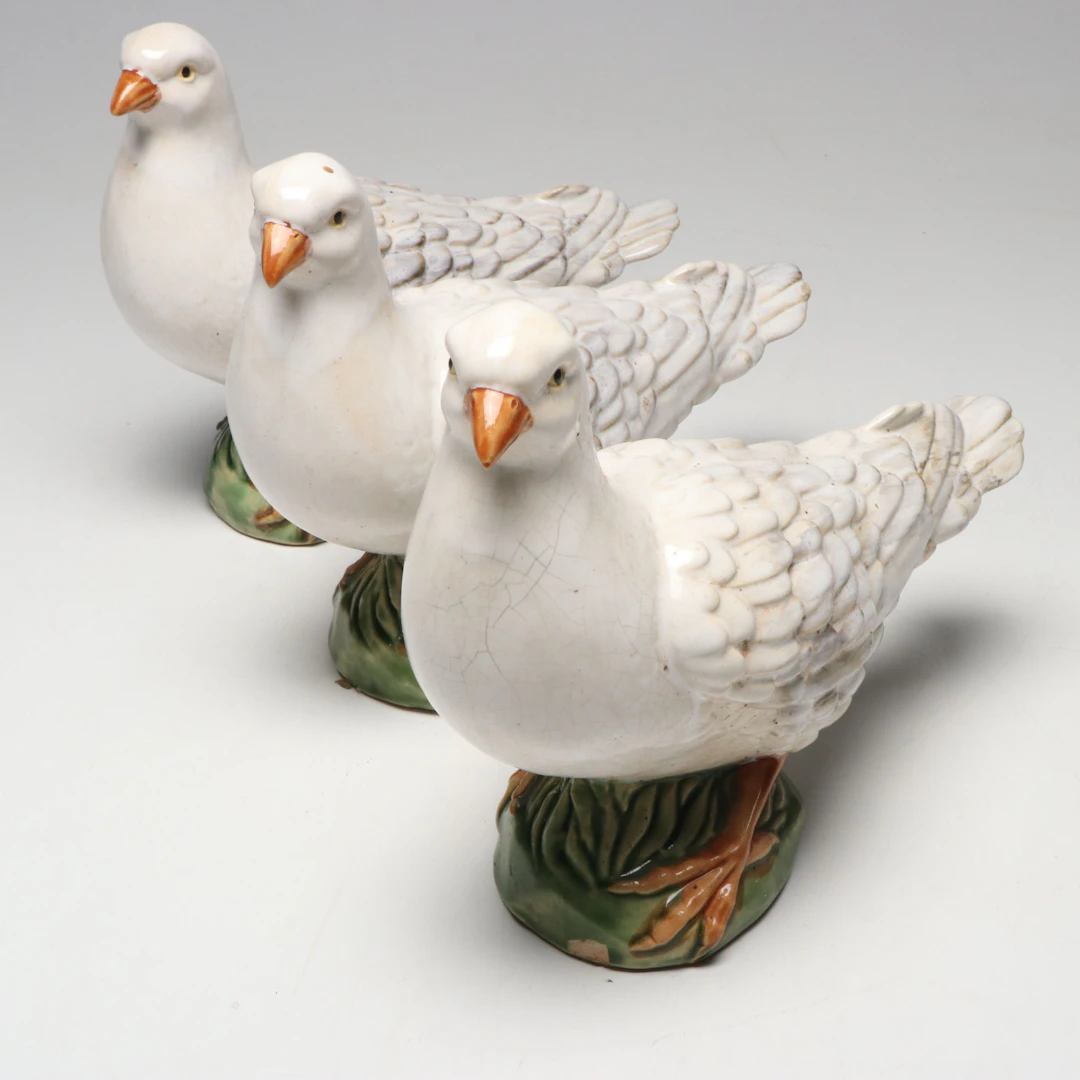 Hand-Painted Majolica Dove Figurines