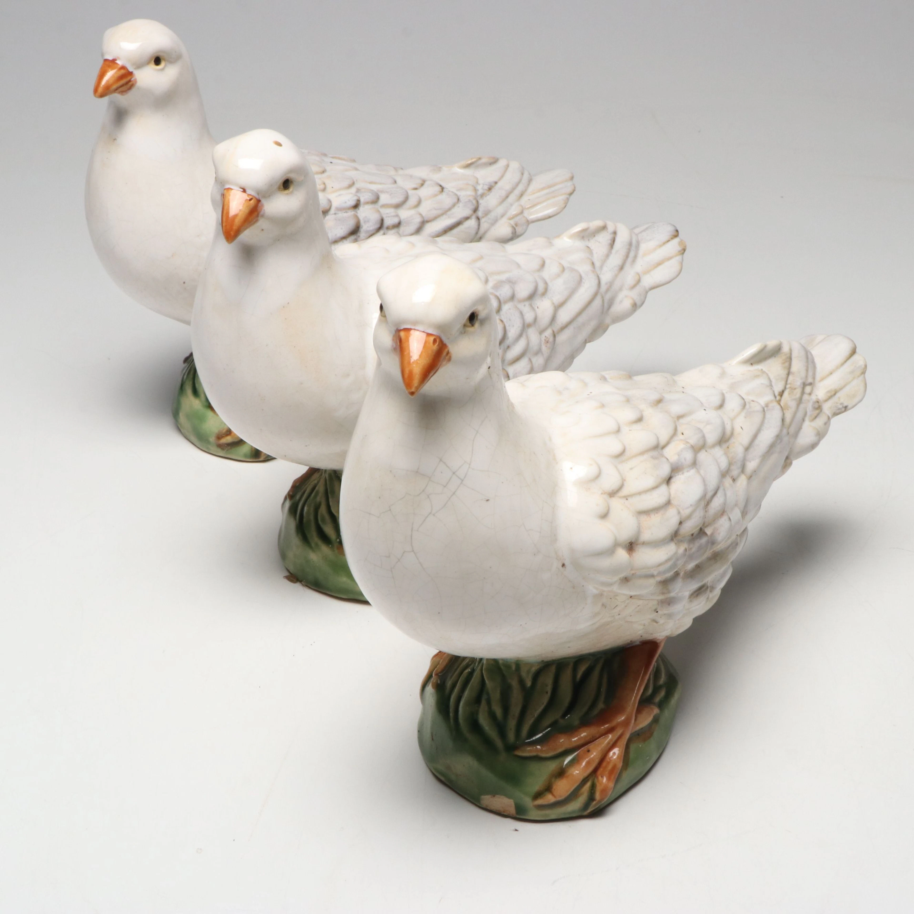 Hand-Painted Majolica Dove Figurines