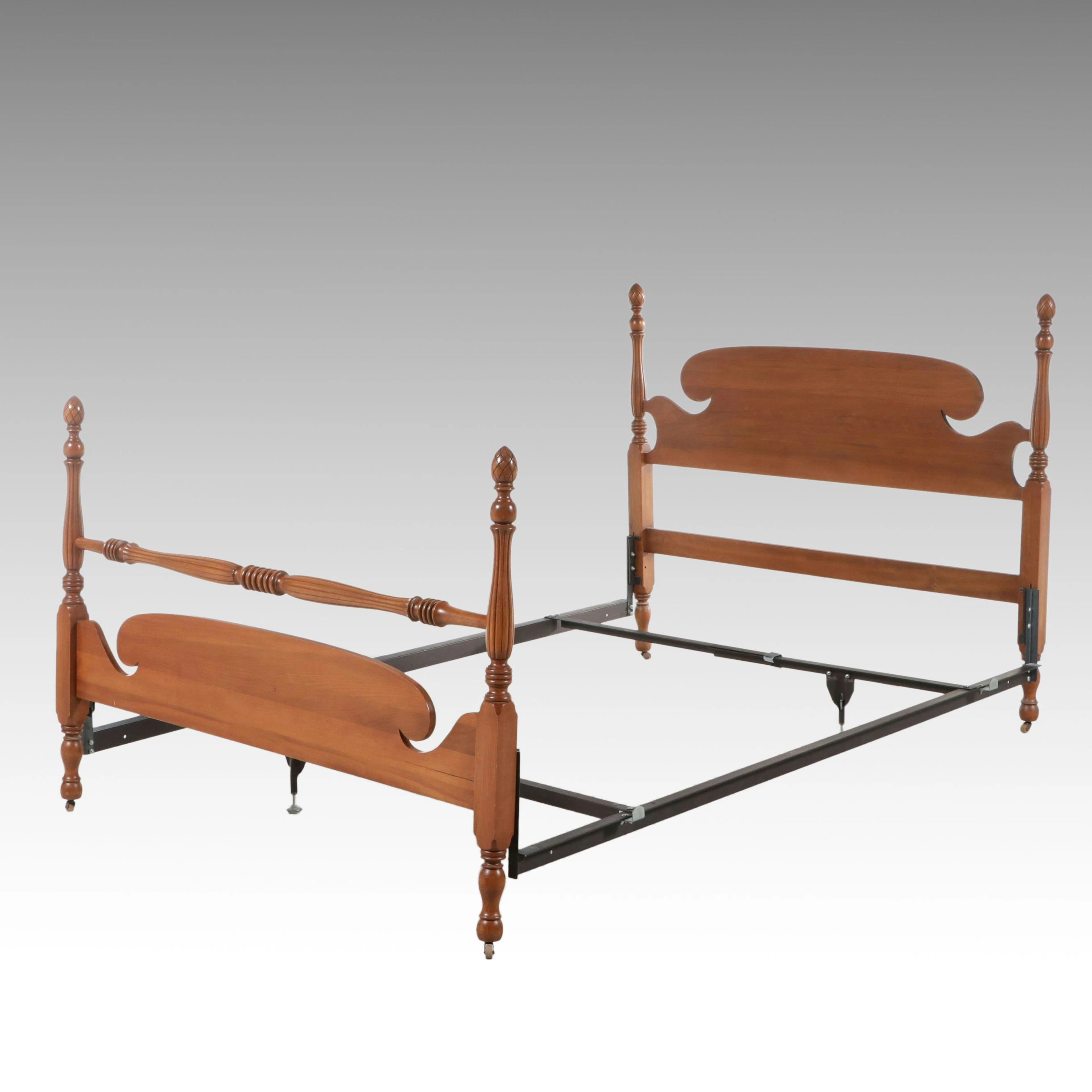 Colonial Revival Style Four Poster Bed Frame with Scrolled Head and Footboard