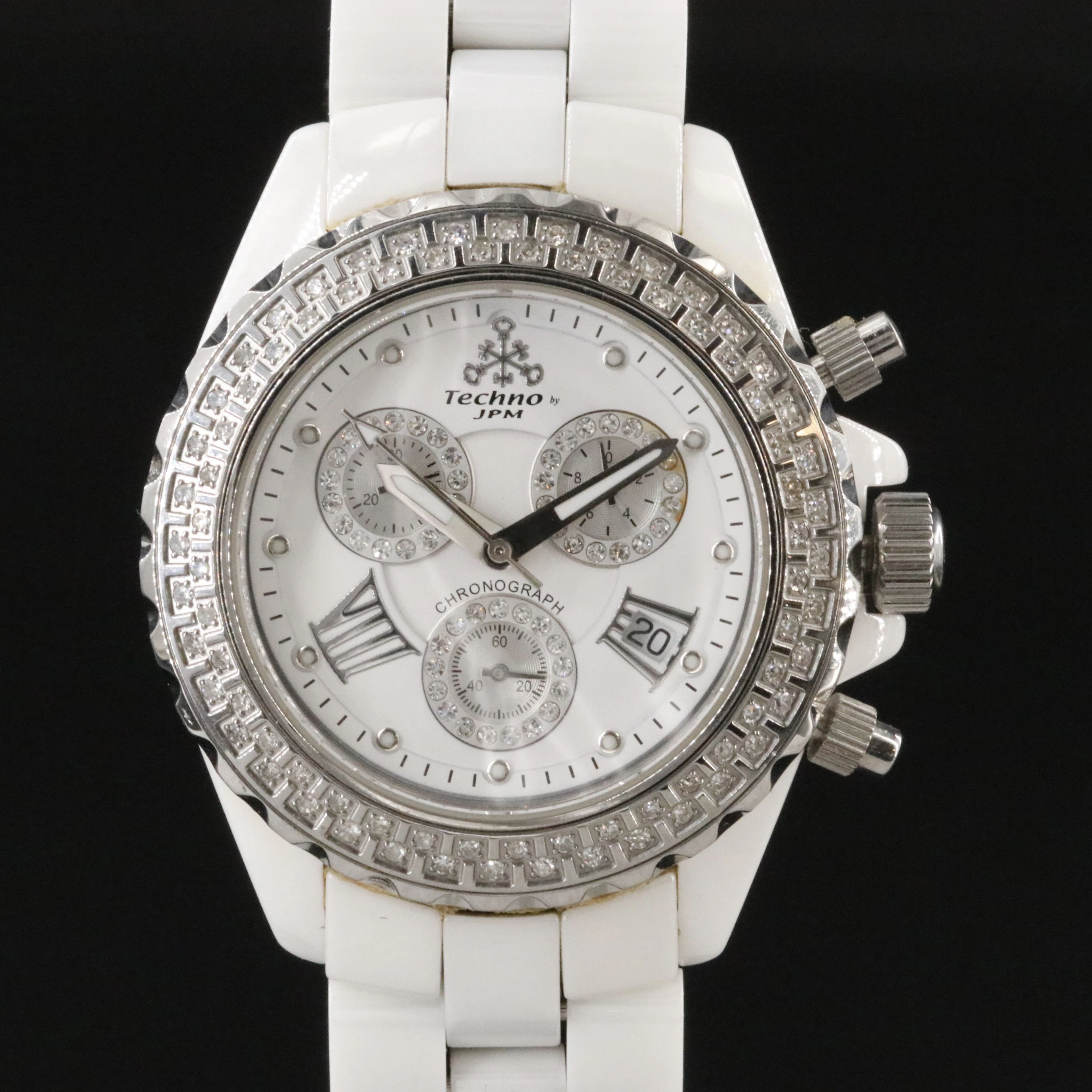 Techno by JPM Diamond Bezel White Ceramic Chronograph Watch #868C