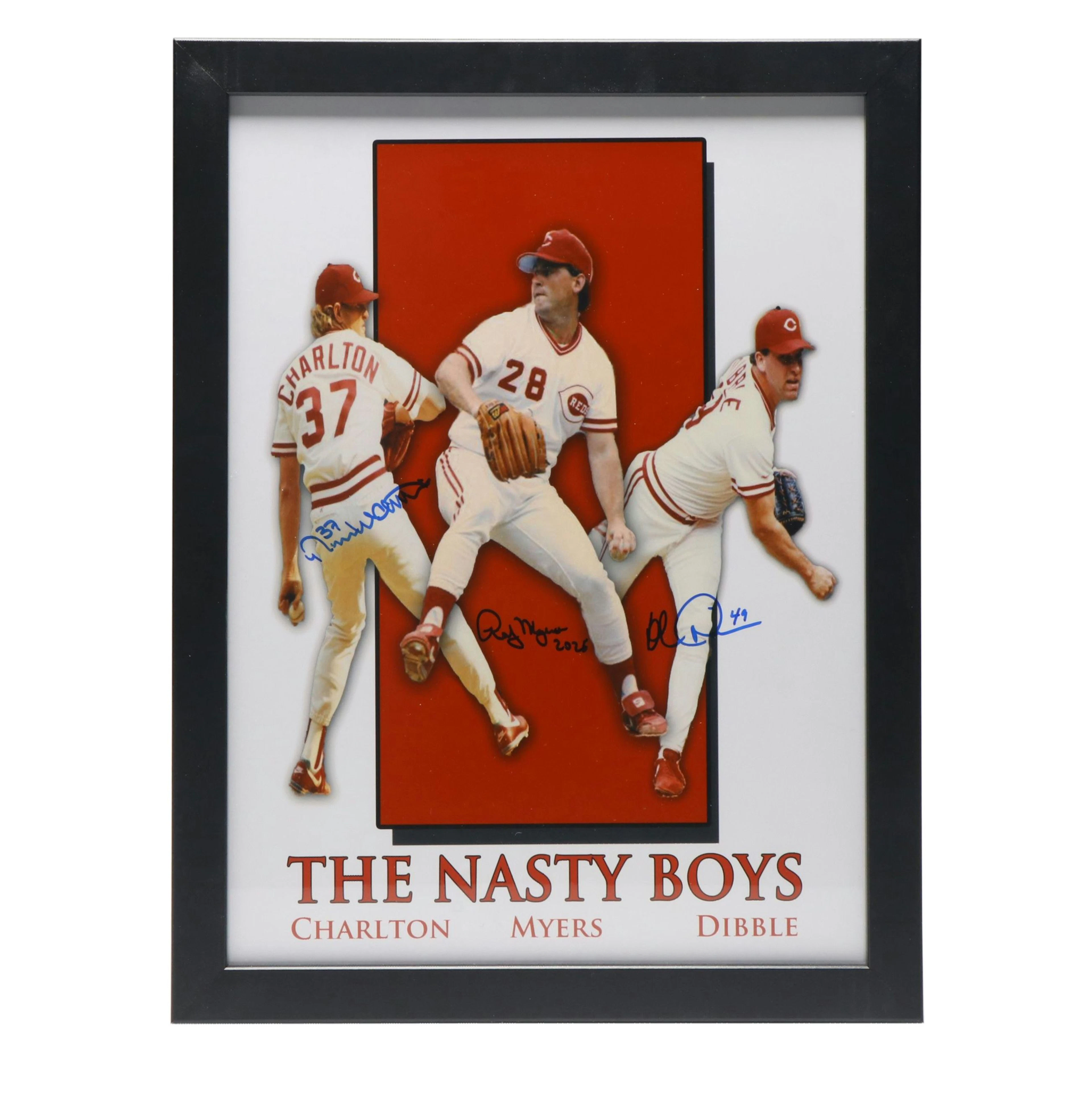 Rob Dibble, Randy Myers, and Norm Charlton Signed "Nasty Boys" Framed Print