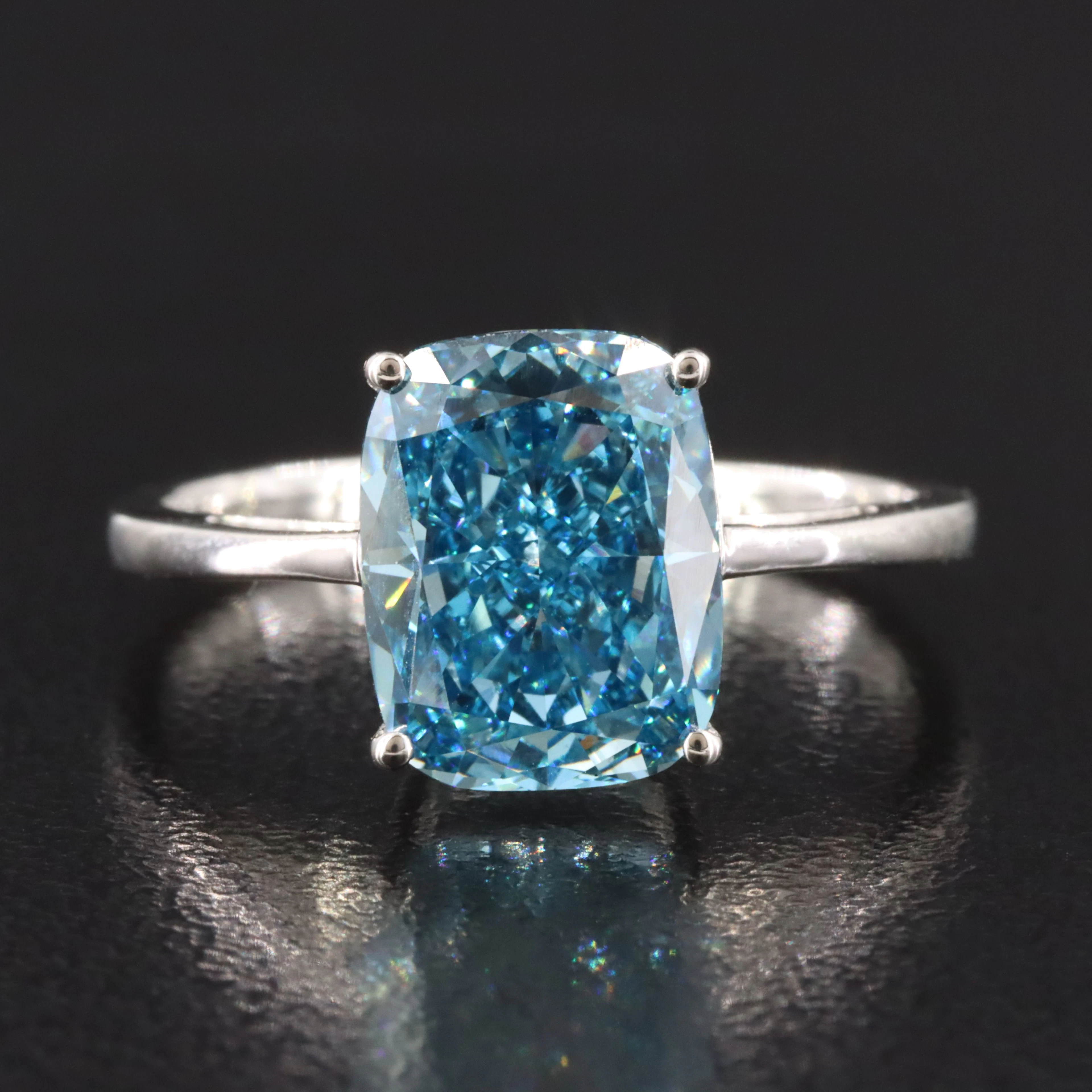 Platinum 3.05 CT Lab Grown Fancy Vivid Blue Diamond Ring with IGI Report