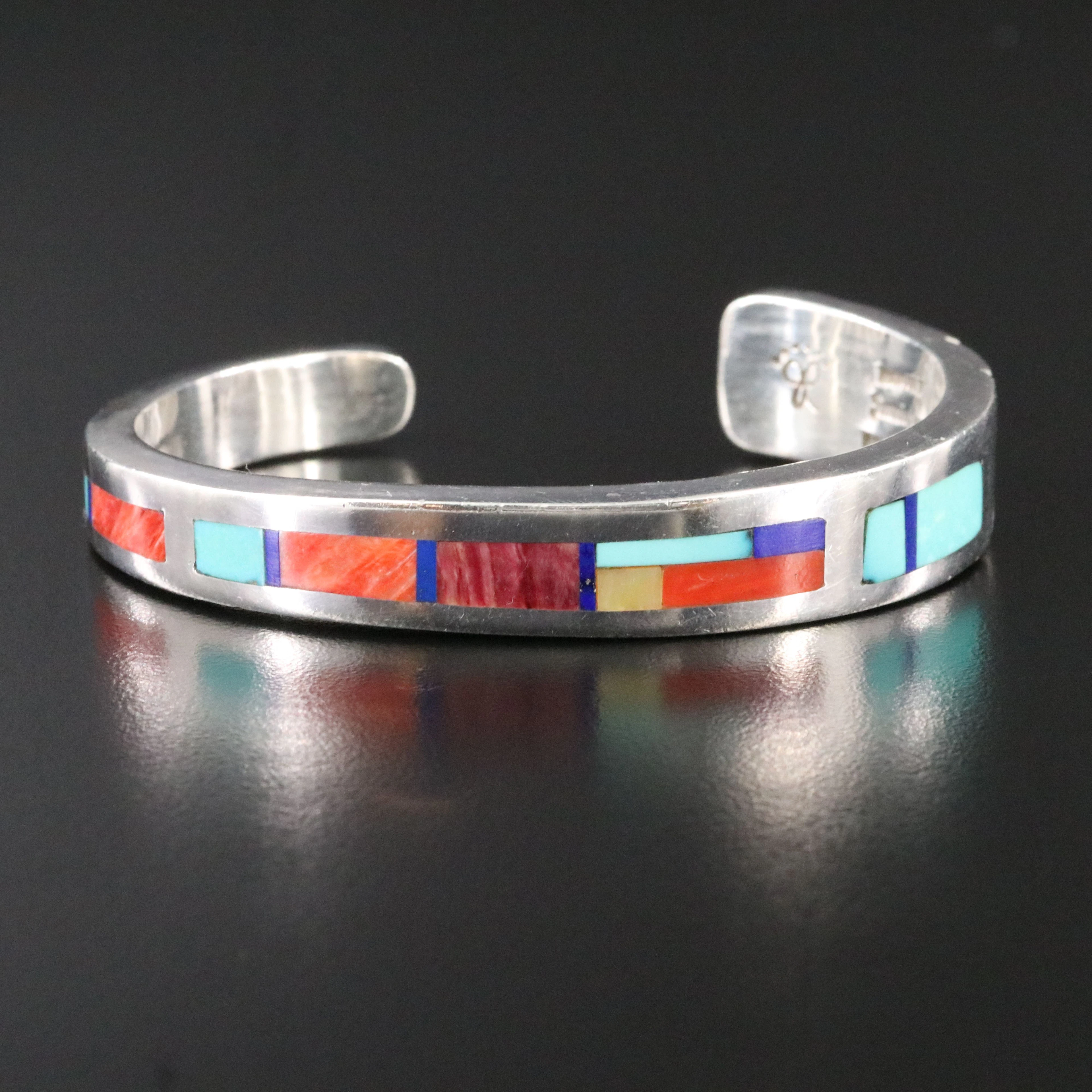 Jimmie King Jr. Navajo Diné Sterling Cuff with Spiny Oyster, Turquoise, & Lapis
