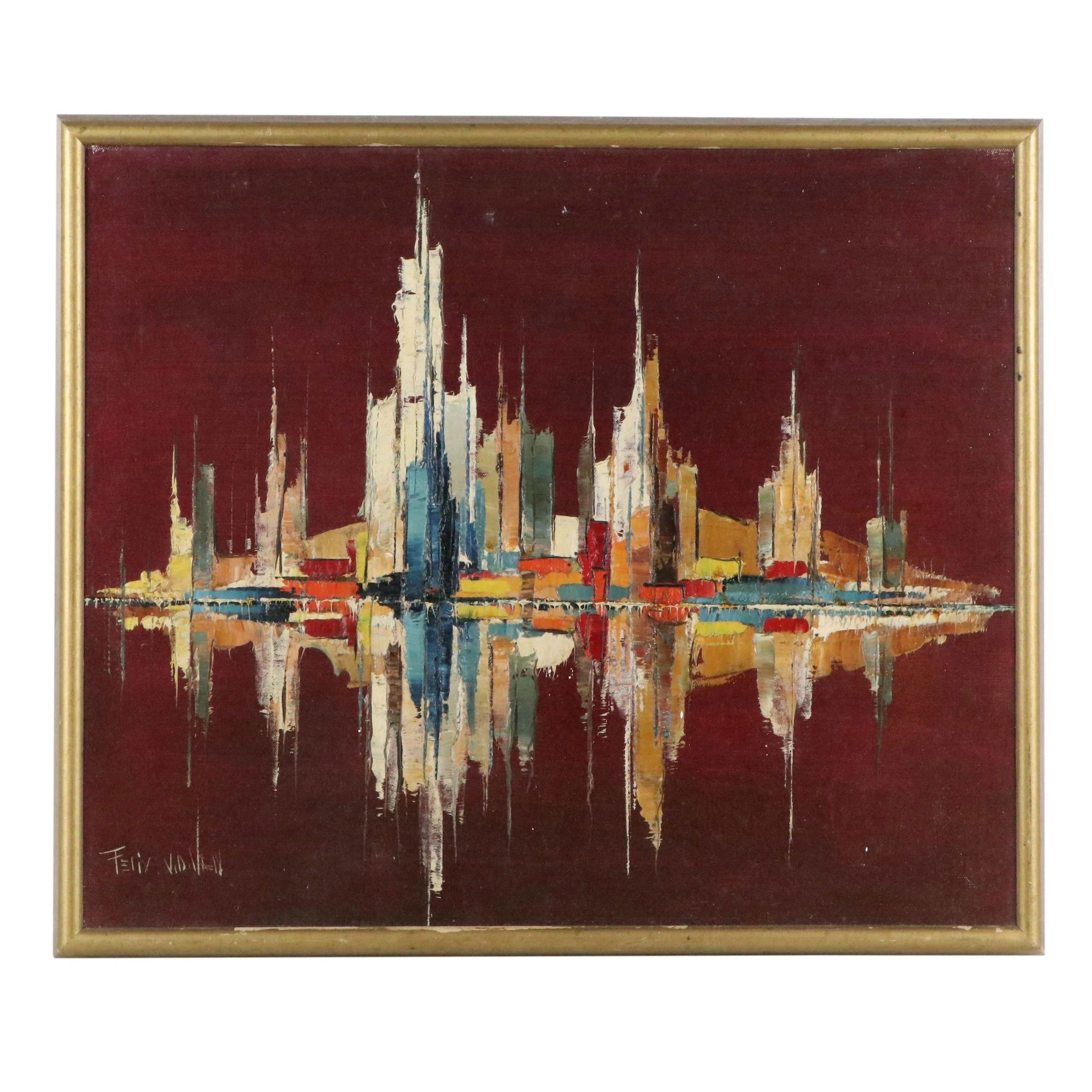 Abstract Palette Knife Oil Painting, Mid-20th Century
