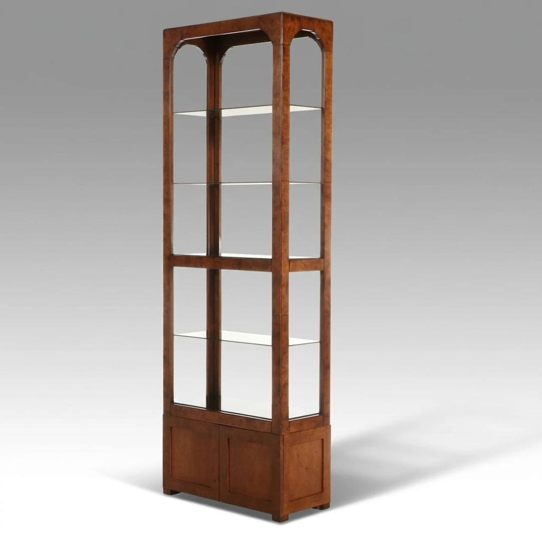 Burl Wood and Glass Display Cabinet, Mid-20th Century