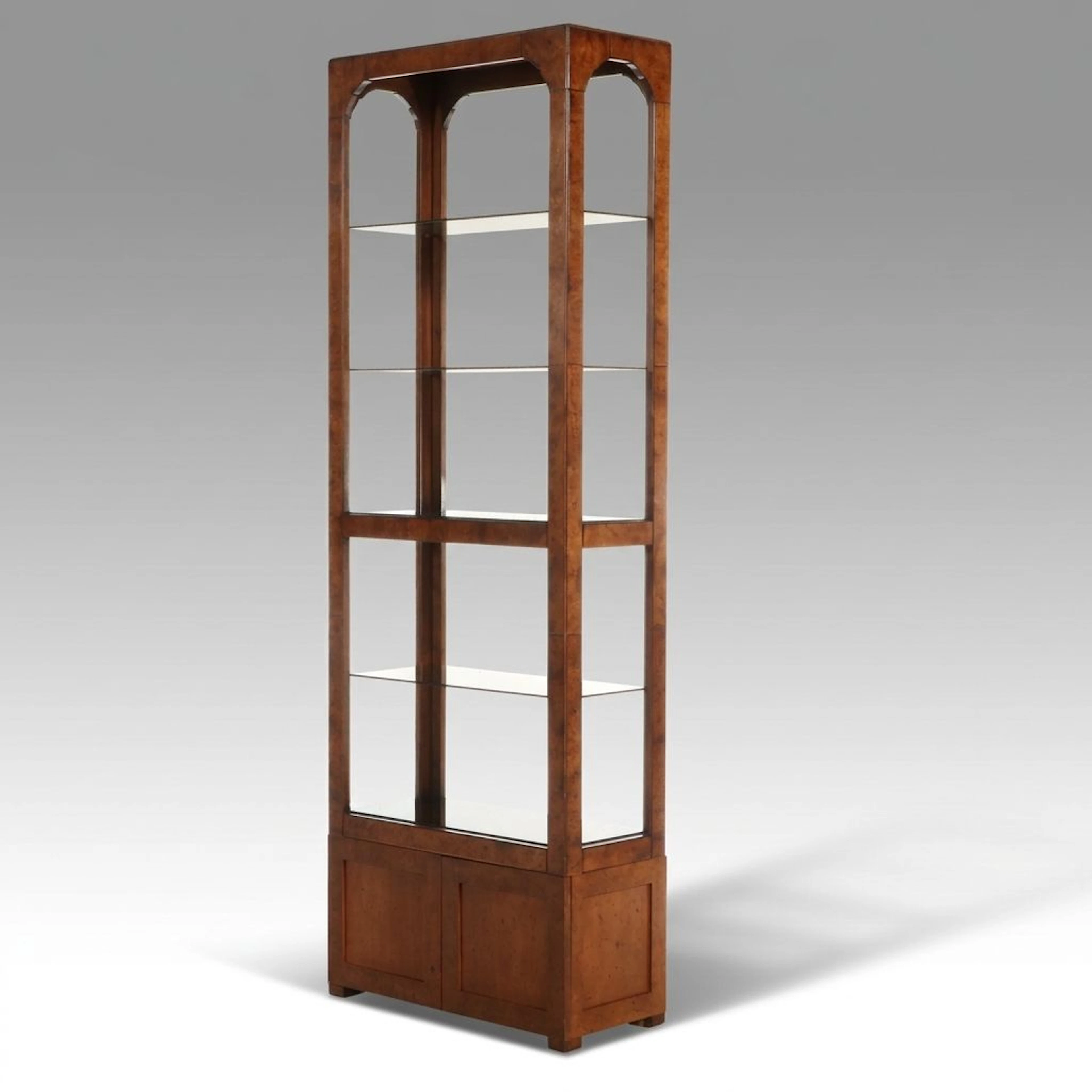 Burl Wood and Glass Display Cabinet, Mid-20th Century