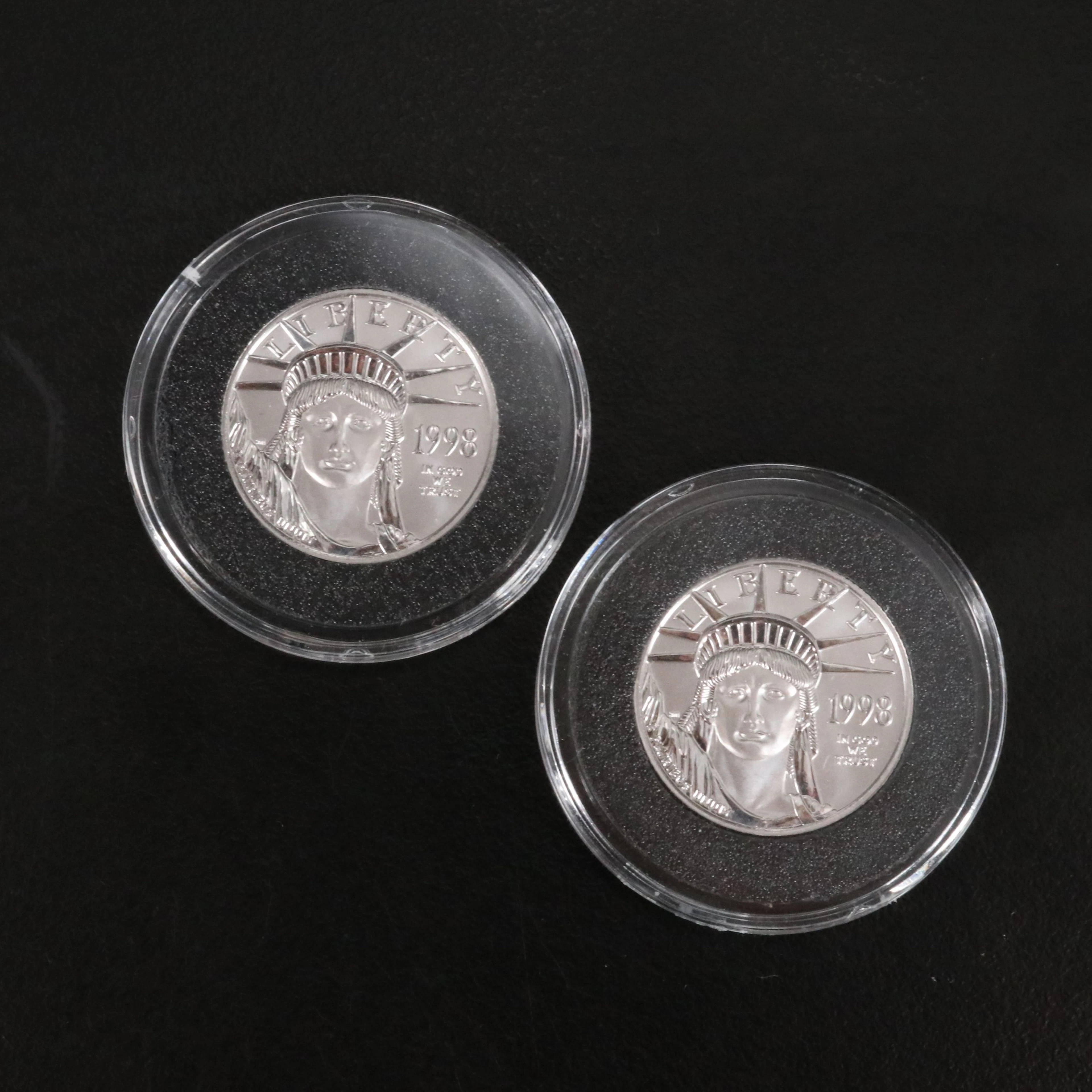 Two 1998 $25 Statue of Liberty Platinum Eagle Bullion Coins