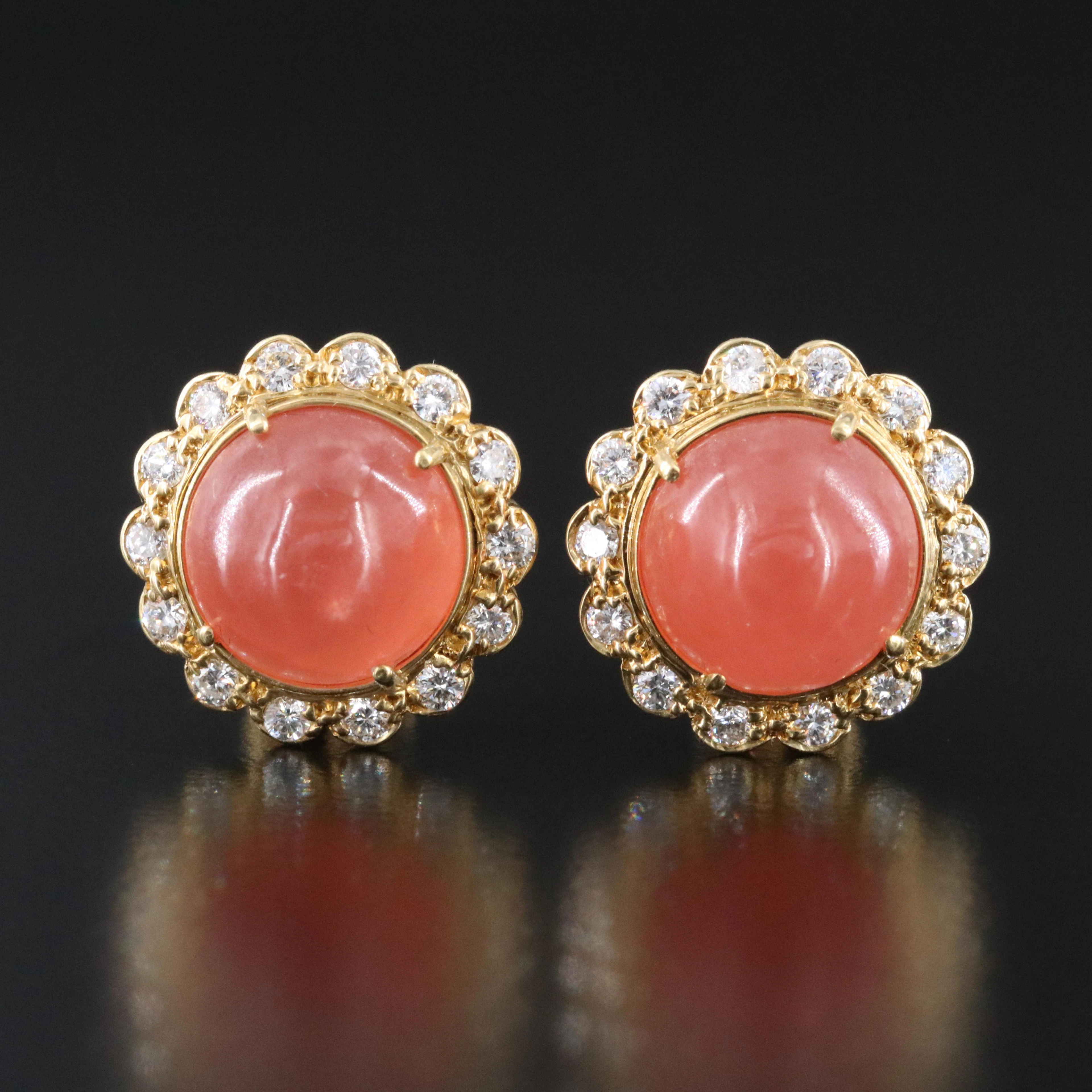 18K Rhodochrosite and Diamond Earrings