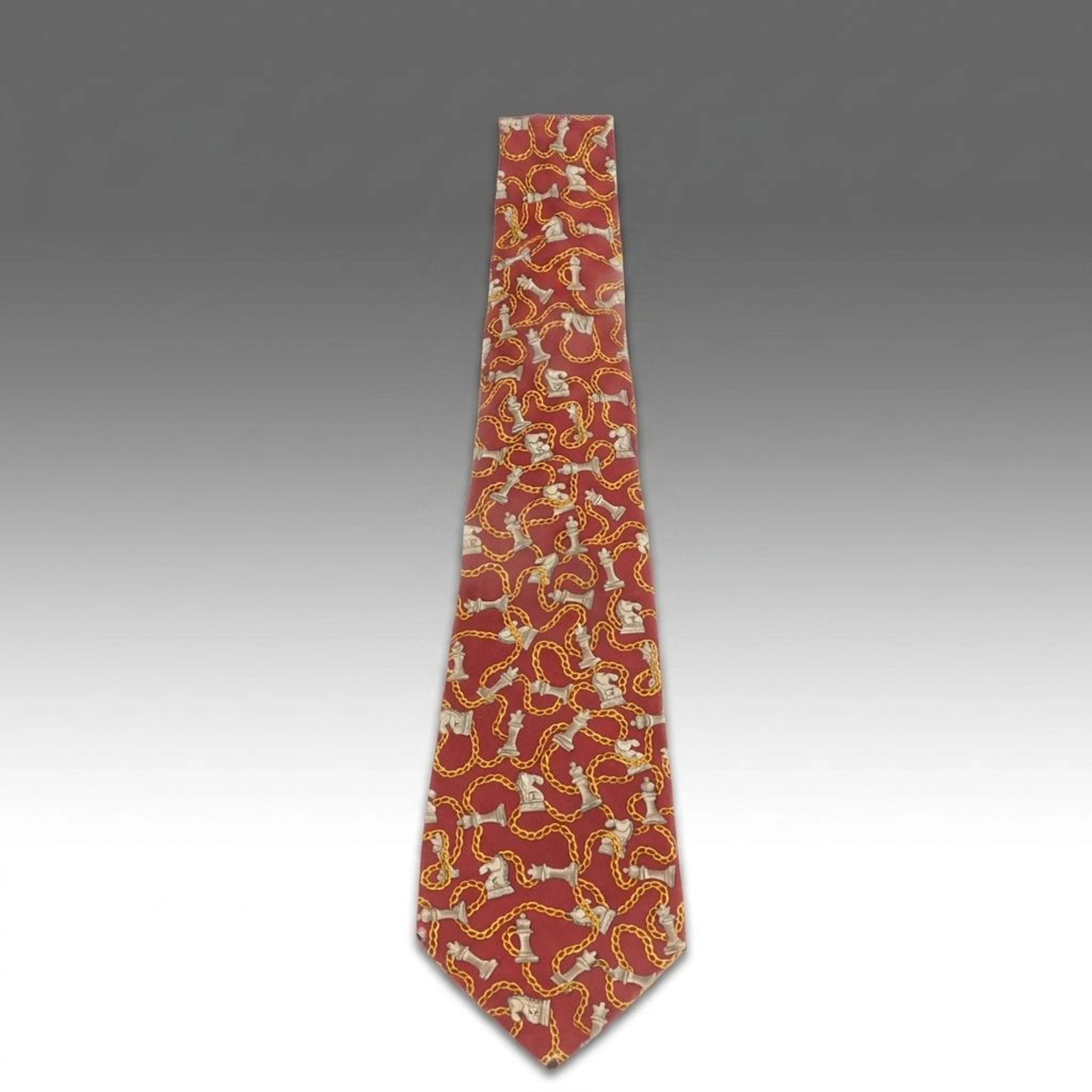 Chanel Chess and Chain-Link Print Silk Twill Necktie