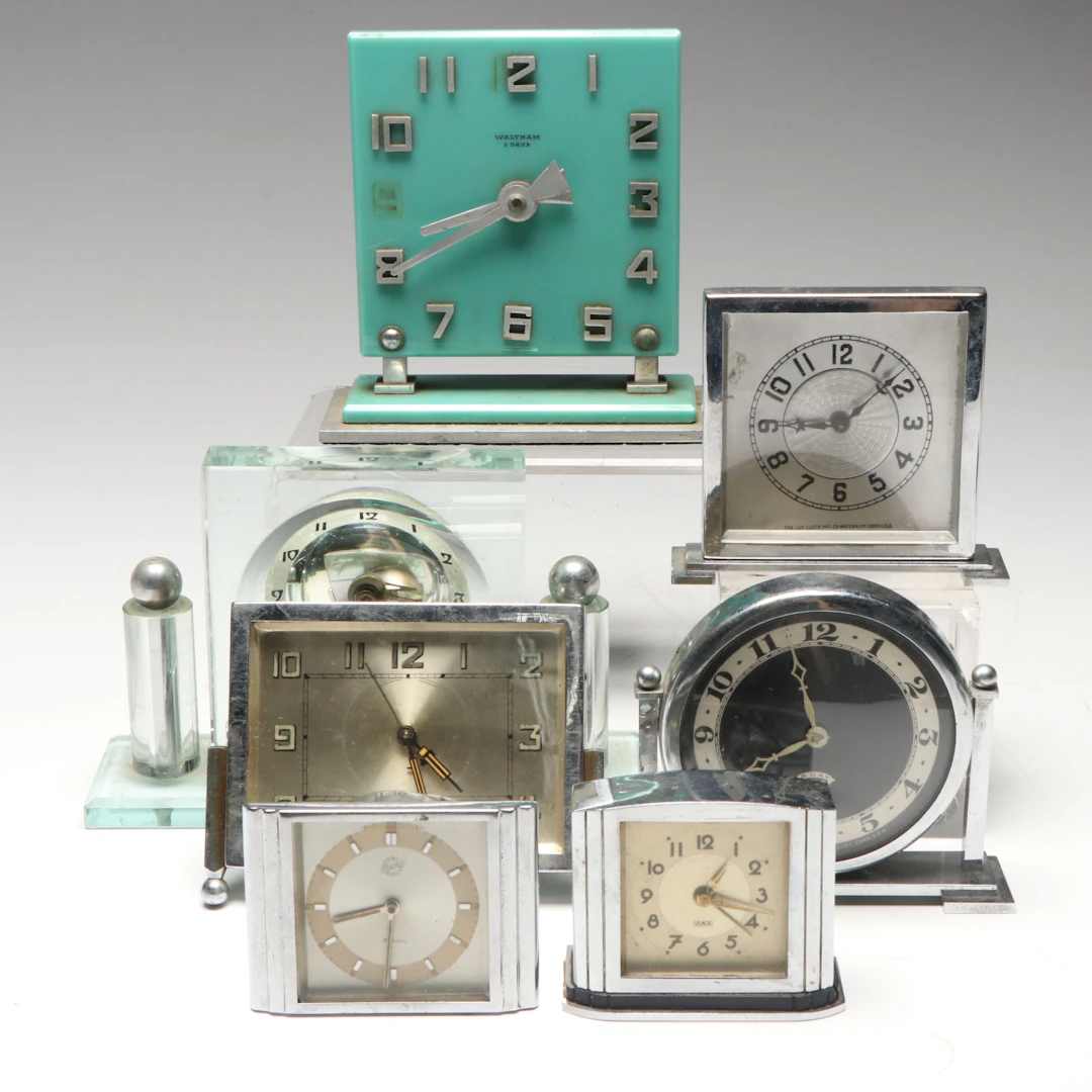 Waltham, Jaz and Other Art Deco Style Desk Clocks, Early 20th C.