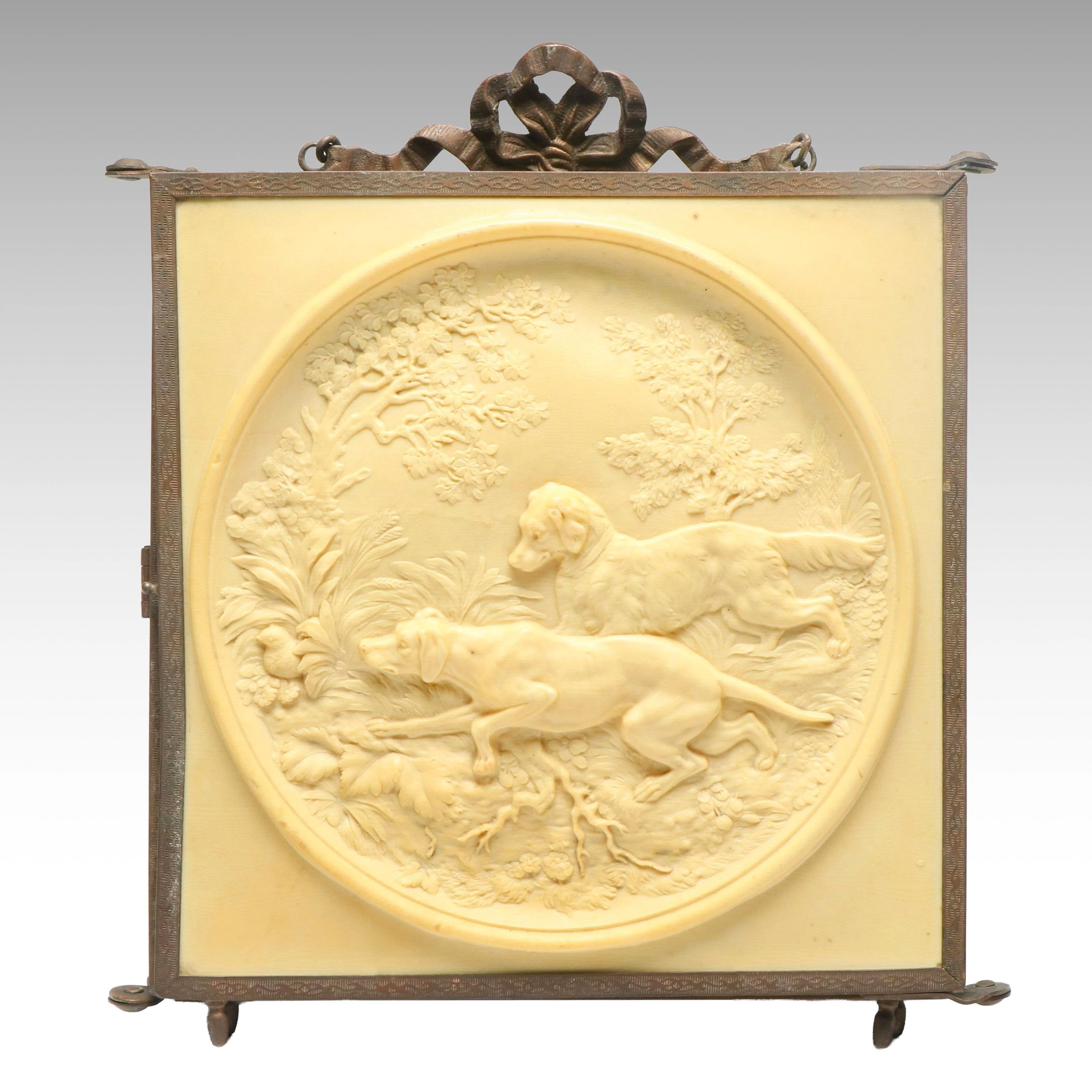 French Victorian Style Metal and Molded Faux-Ivory Trifold Vanity Mirror