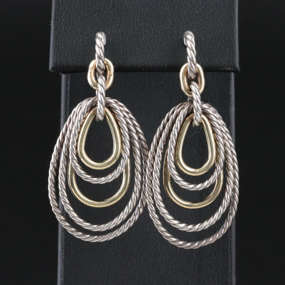 David Yurman Sterling and 14K Bonded Gold Teardrop Cable Earrings