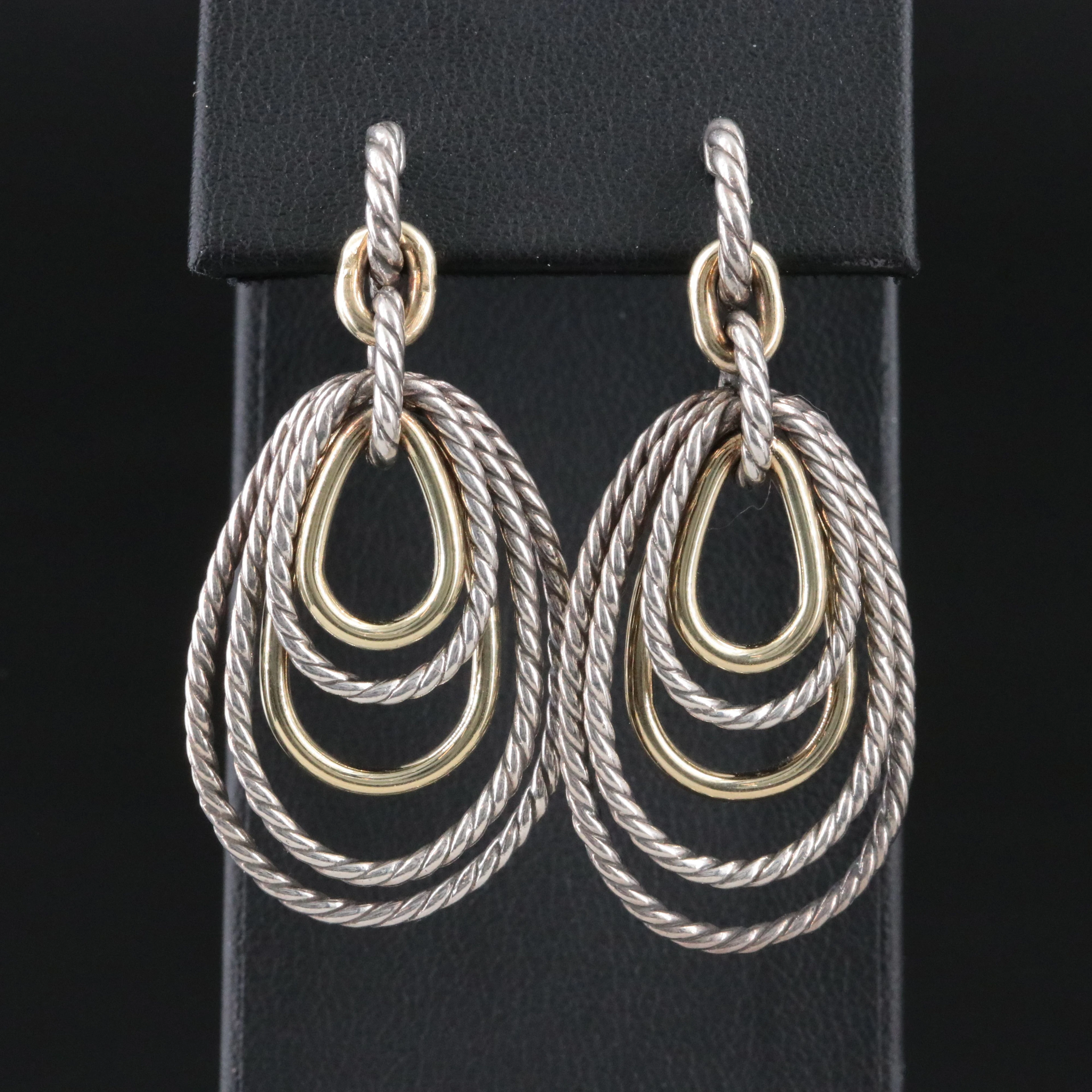David Yurman Sterling and 14K Bonded Gold Teardrop Cable Earrings
