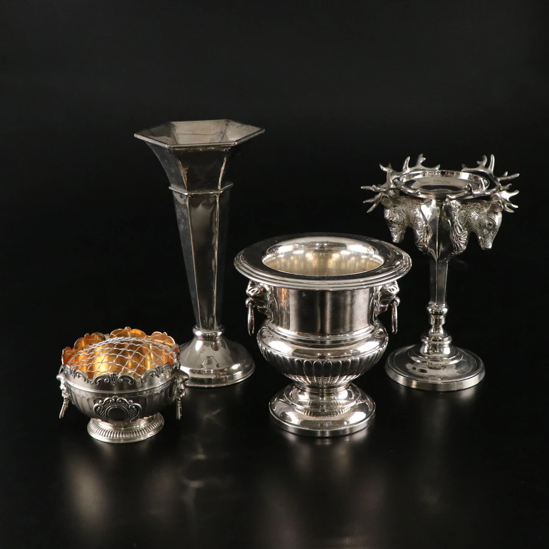 Corbell & Co. Silver Plate Monteith Bowl and Other Table Accessories