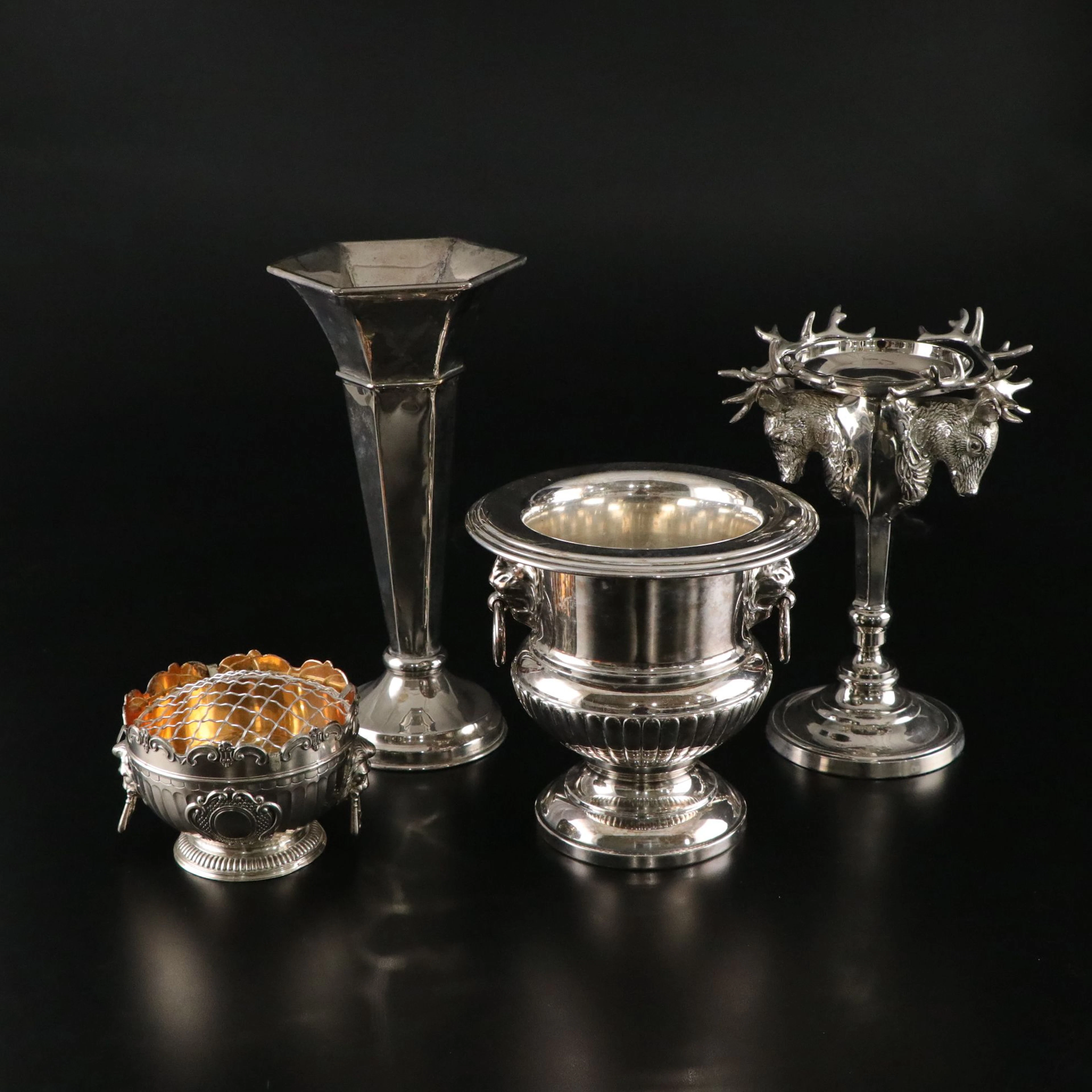 Corbell & Co. Silver Plate Monteith Bowl and Other Table Accessories