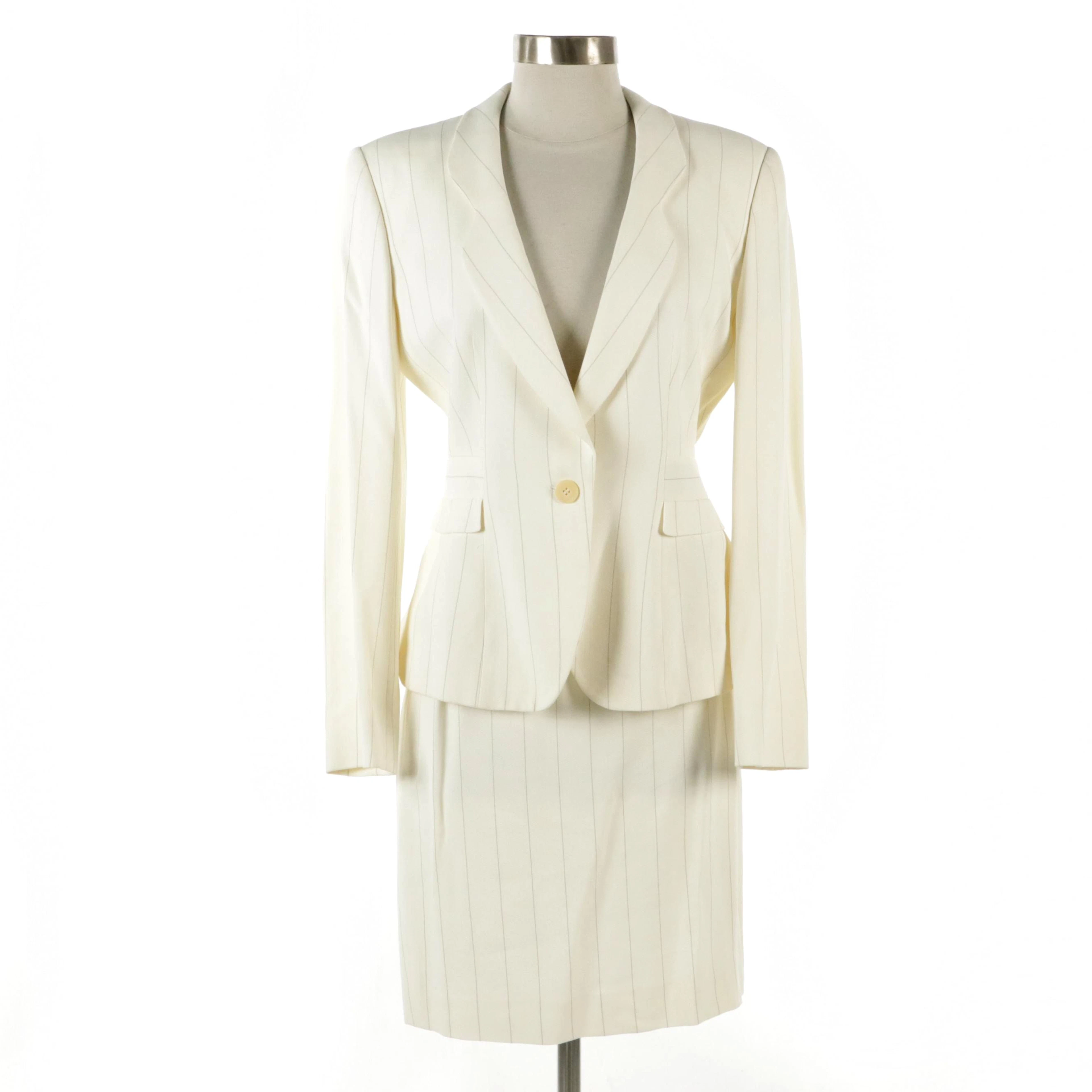 Giorgio Armani Le Collezioni White/Gray Striped Pencil Skirt and Blazer