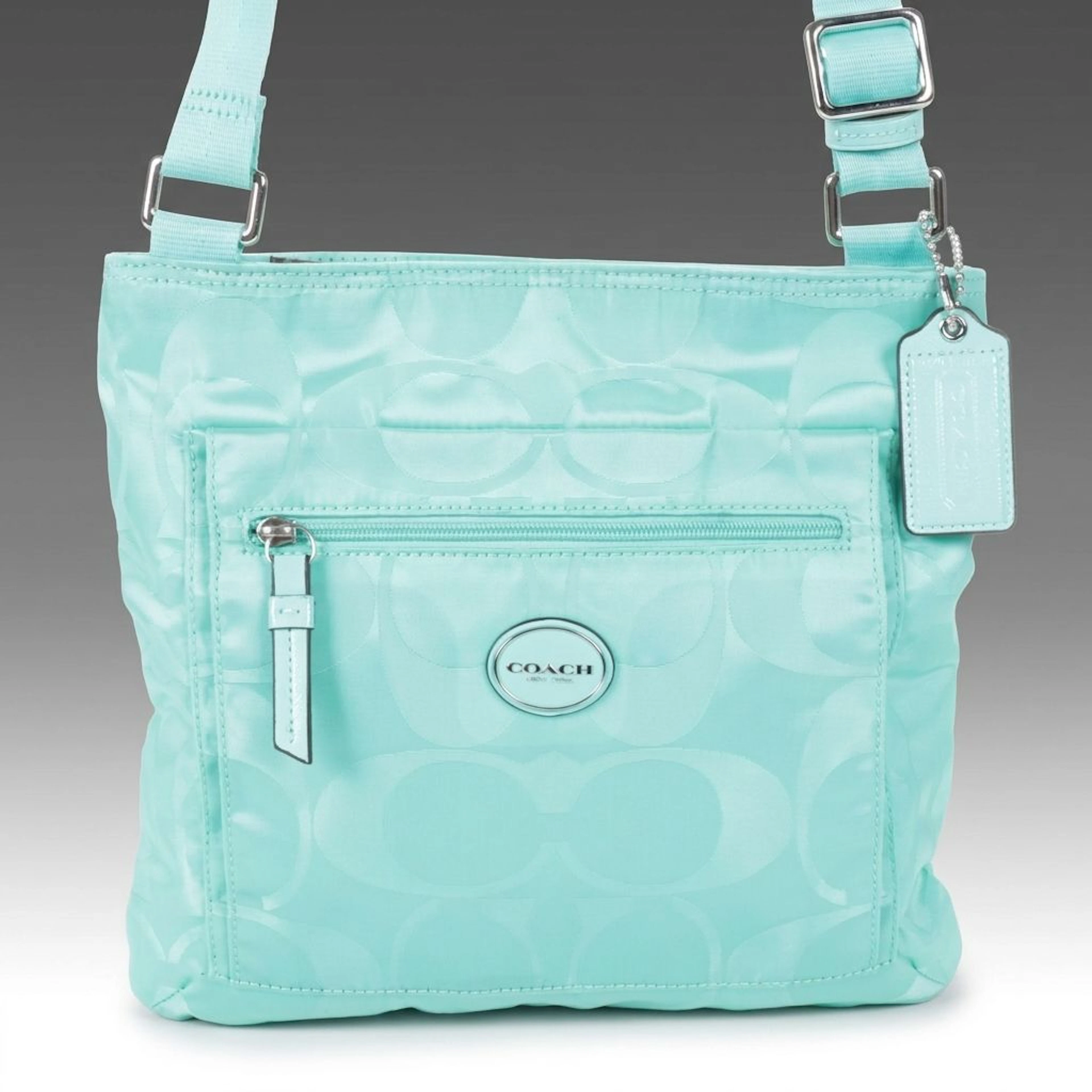 Coach "Getaway Signature" Crossbody Purse in Seafoam Green Nylon