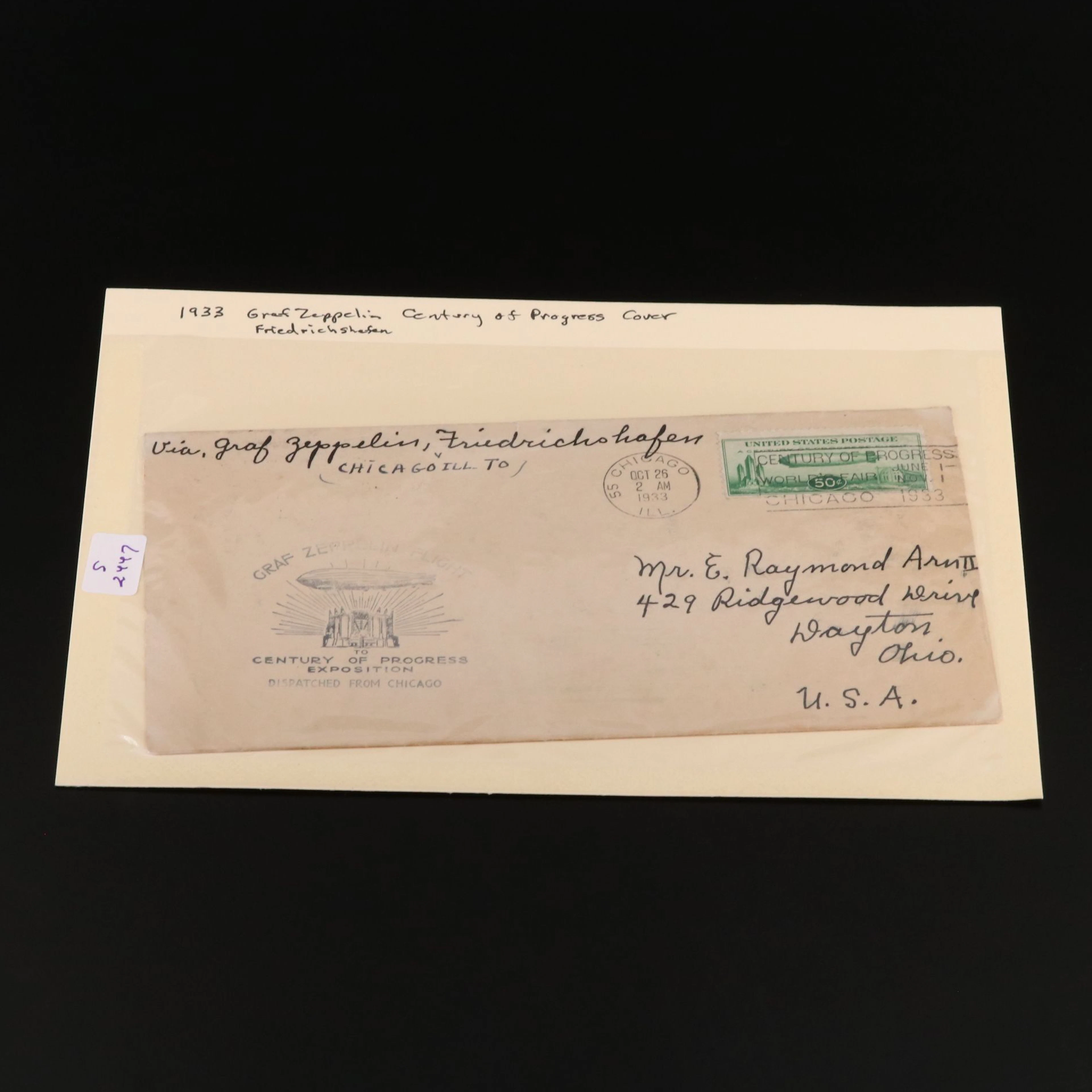 1933 Friedrichshafen Graf Zeppelin "Century of Progress" Postal Cover