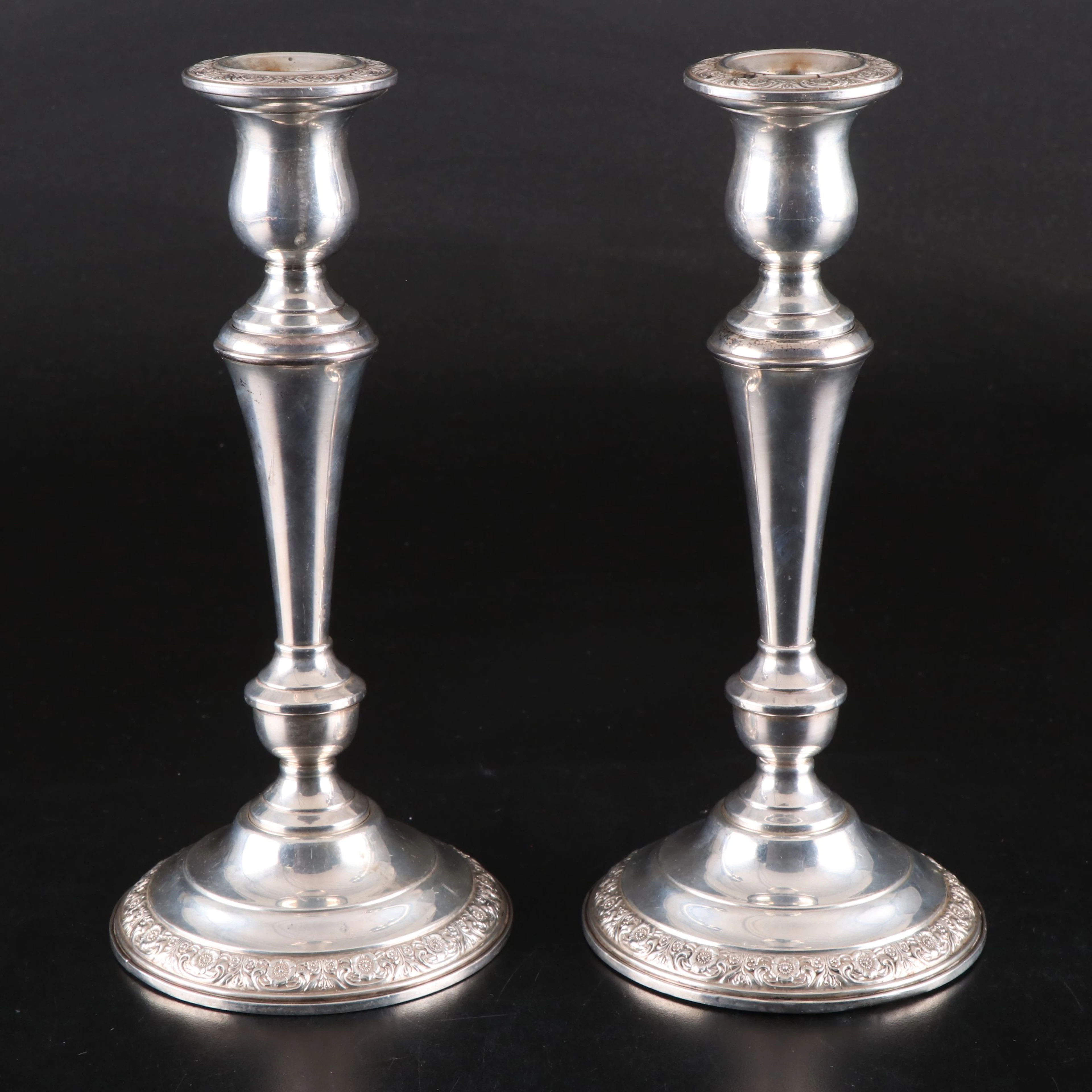 International "Prelude" Sterling Silver Weighted Candle Holder Pair