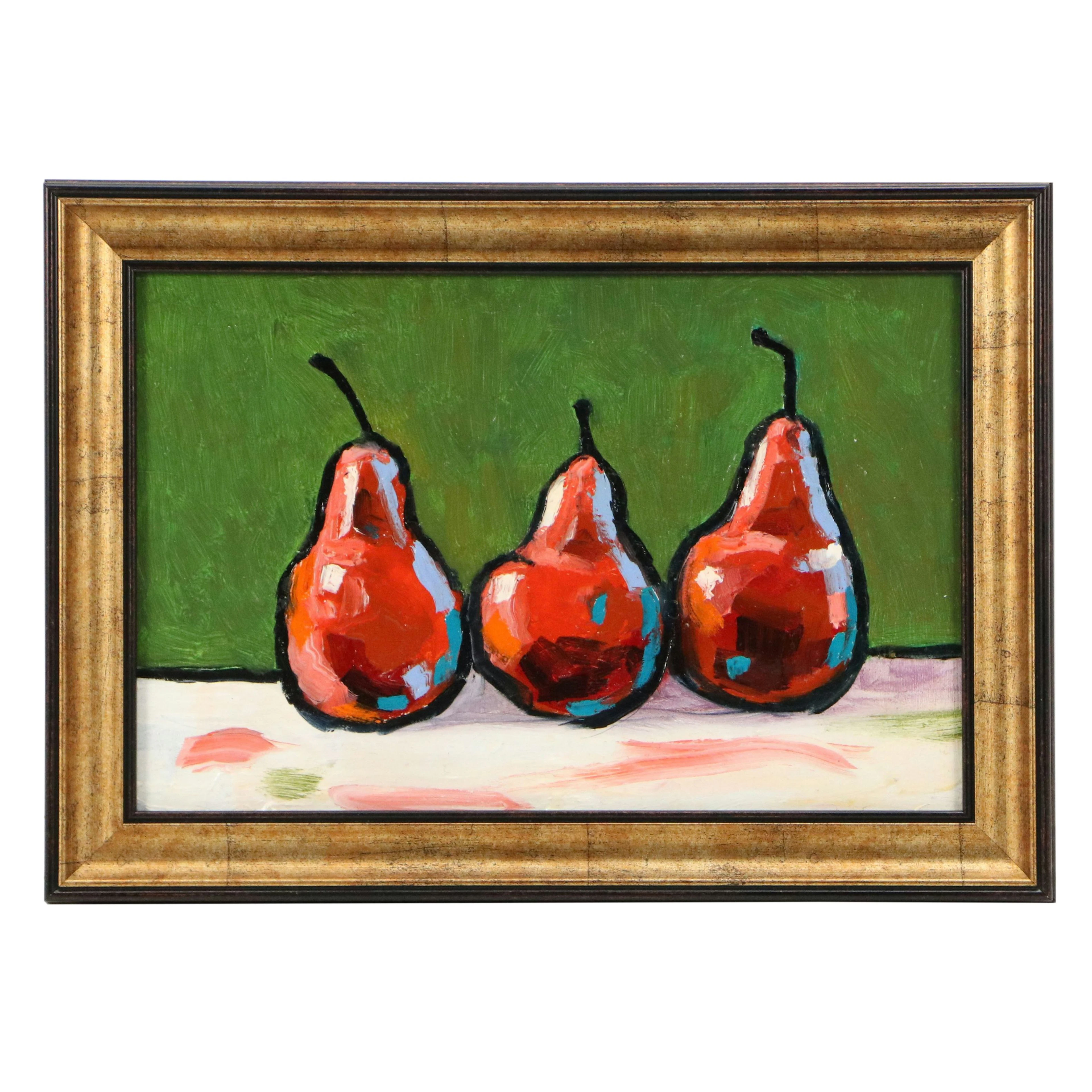 Fauvist Style Still Life Oil Painting of Red Pears, 21st Century