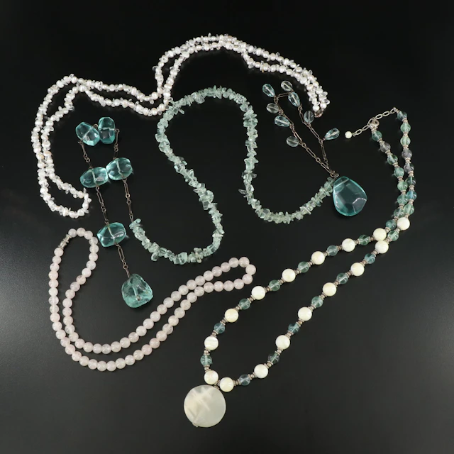 Pearl, Fluorite, Quartz and Sterling Featured in Necklaces and Lariat