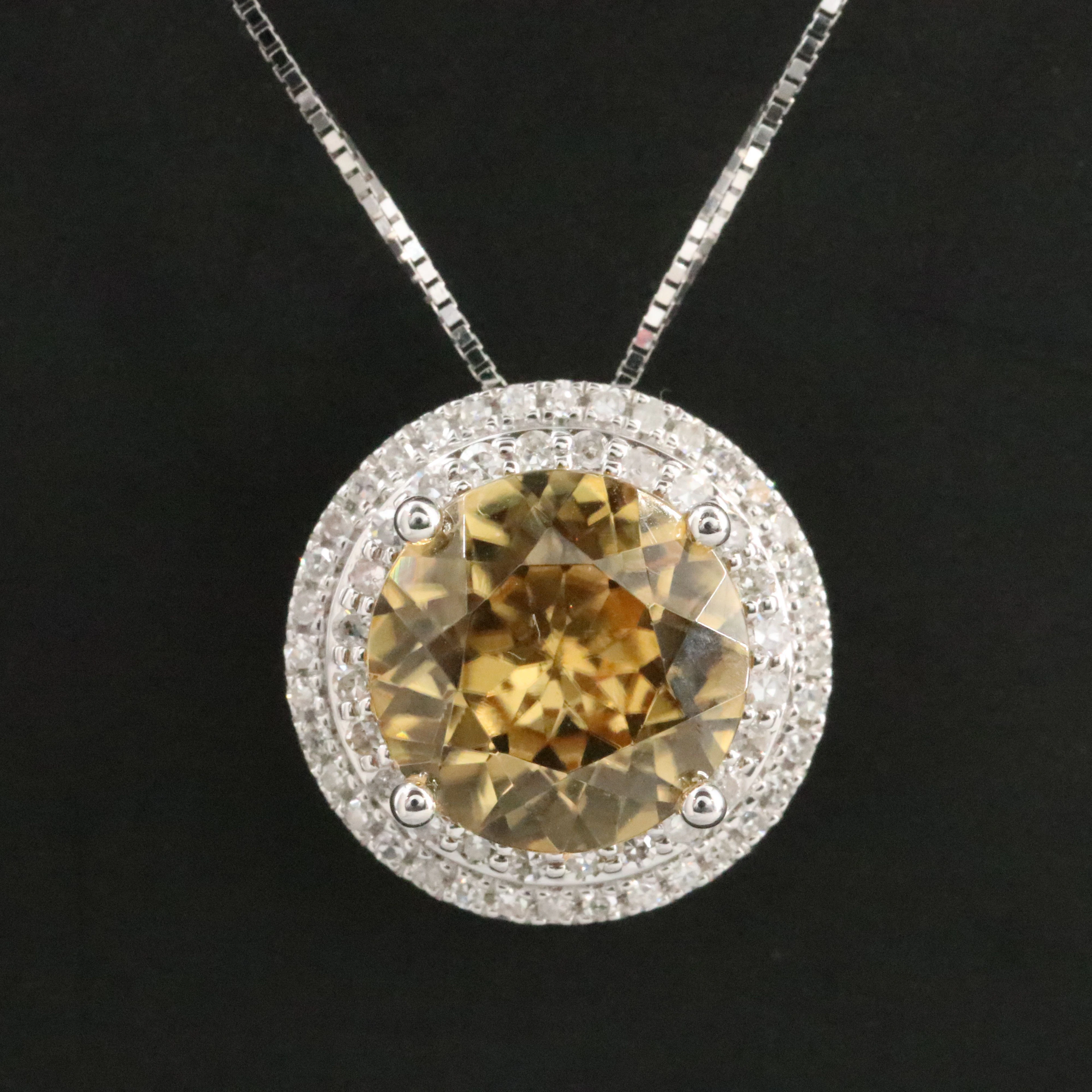 14K 3.50 CT Zircon and Diamond Pendant Necklace