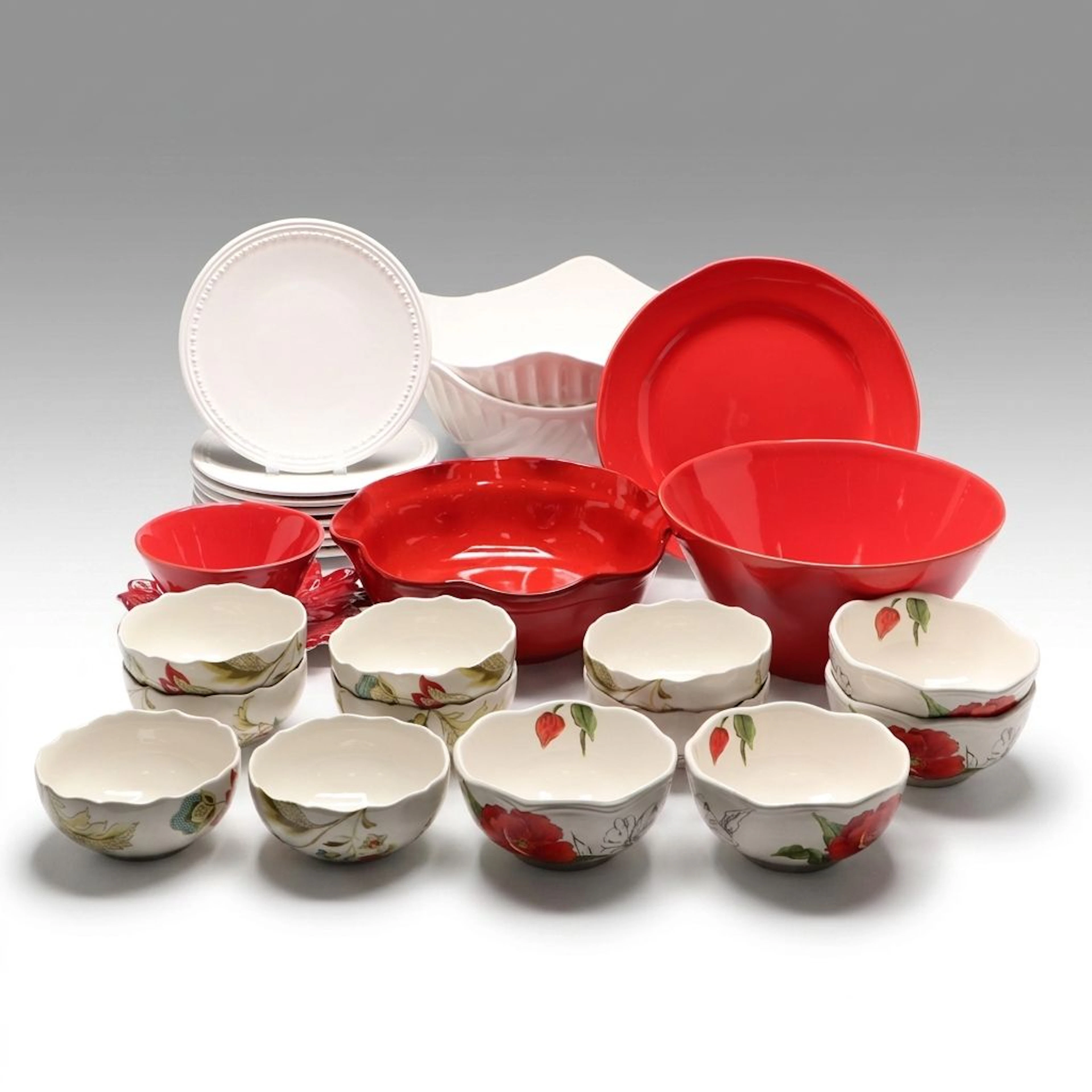 Maxcera "Red Poppy" with 222 Fifth "Bella Donna" Ceramic Bowls, More Tableware