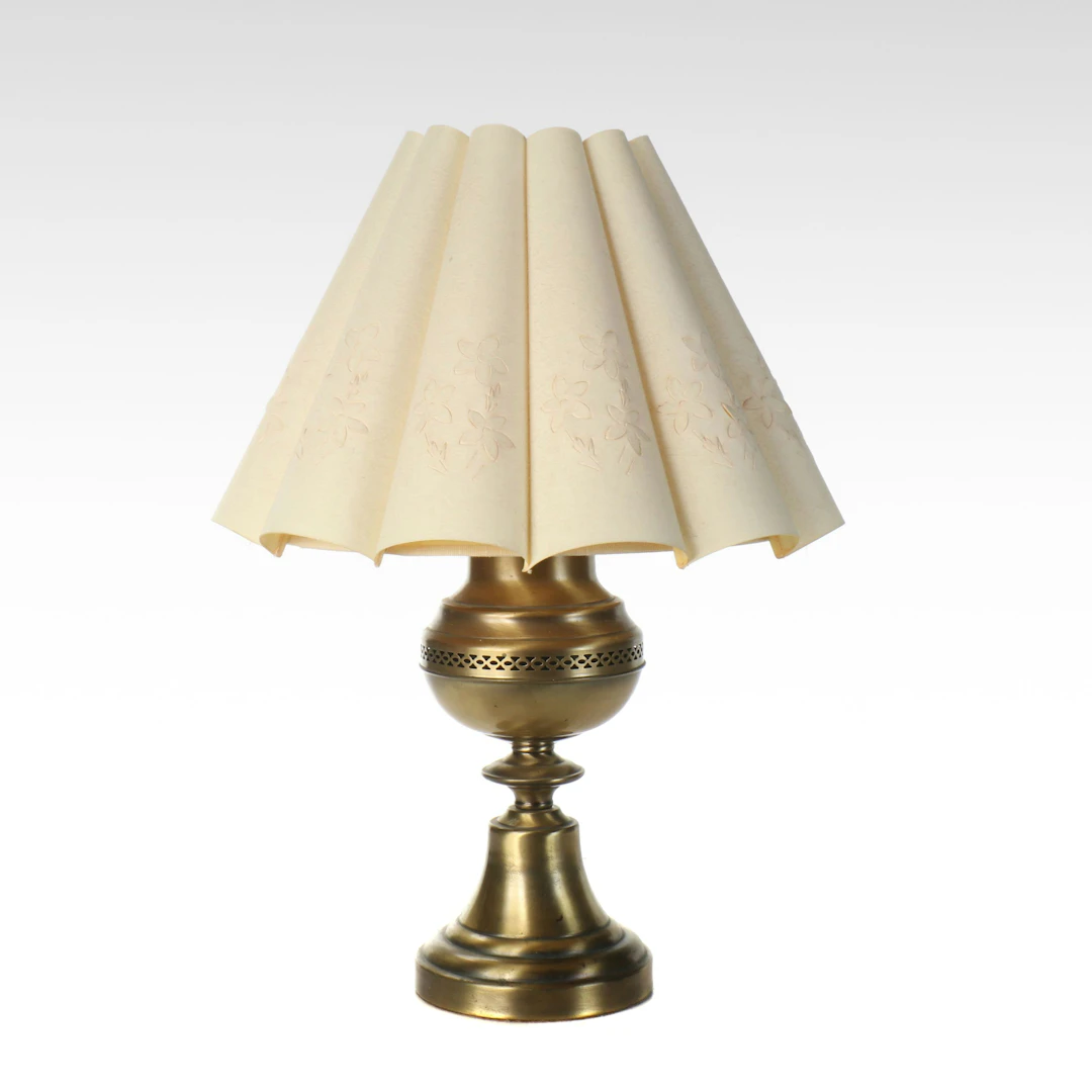 Brass Table Lamp with Scalloped Cut Fabric Floral Shade