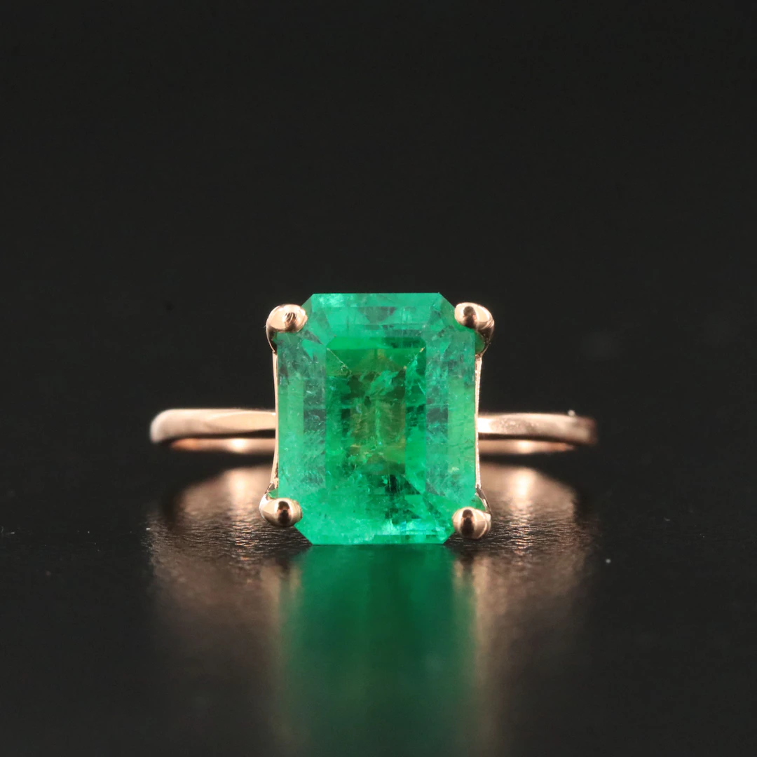 14K Rose Gold 3.28 CT Zambian Emerald Ring with IGI Report