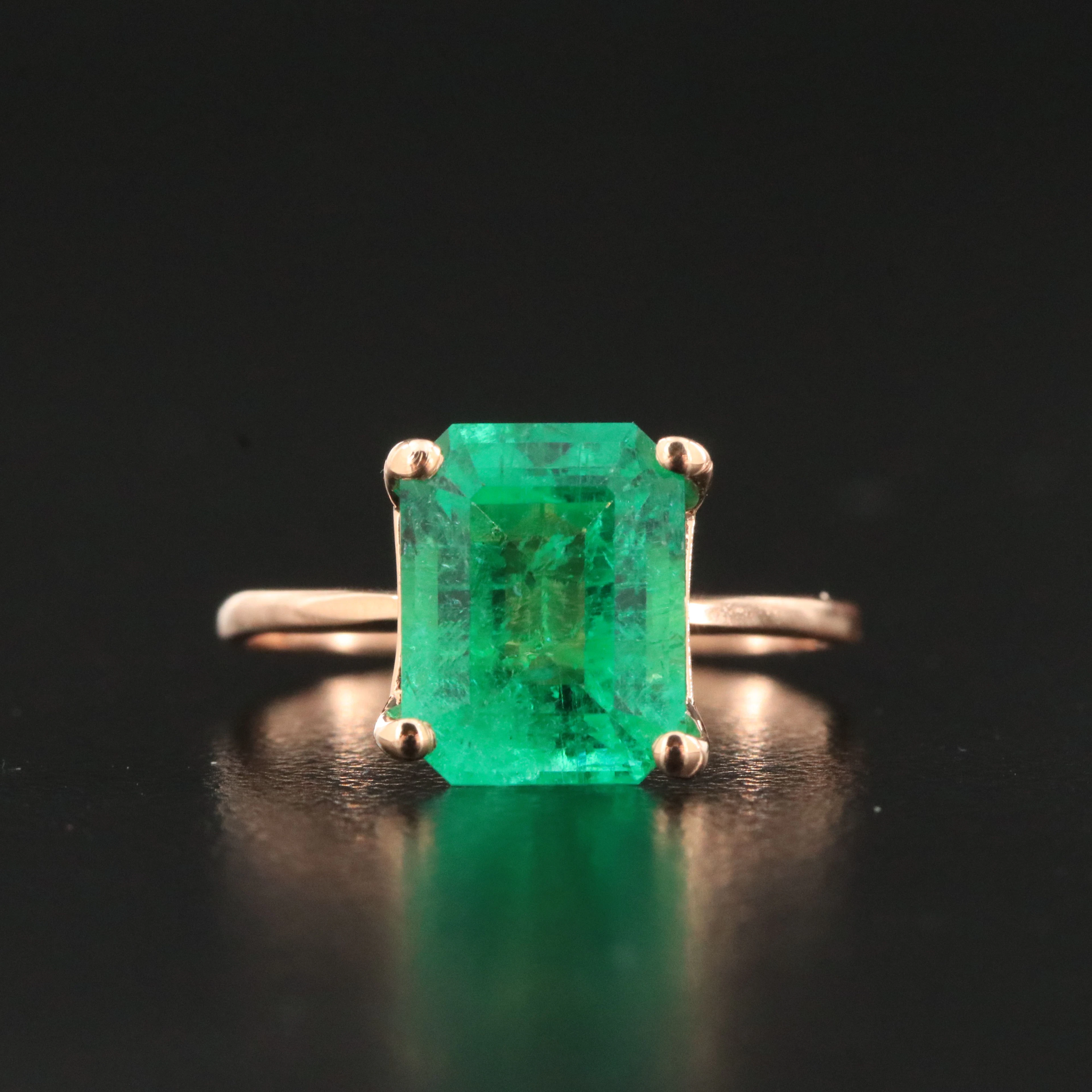 14K Rose Gold 3.28 CT Zambian Emerald Ring with IGI Report