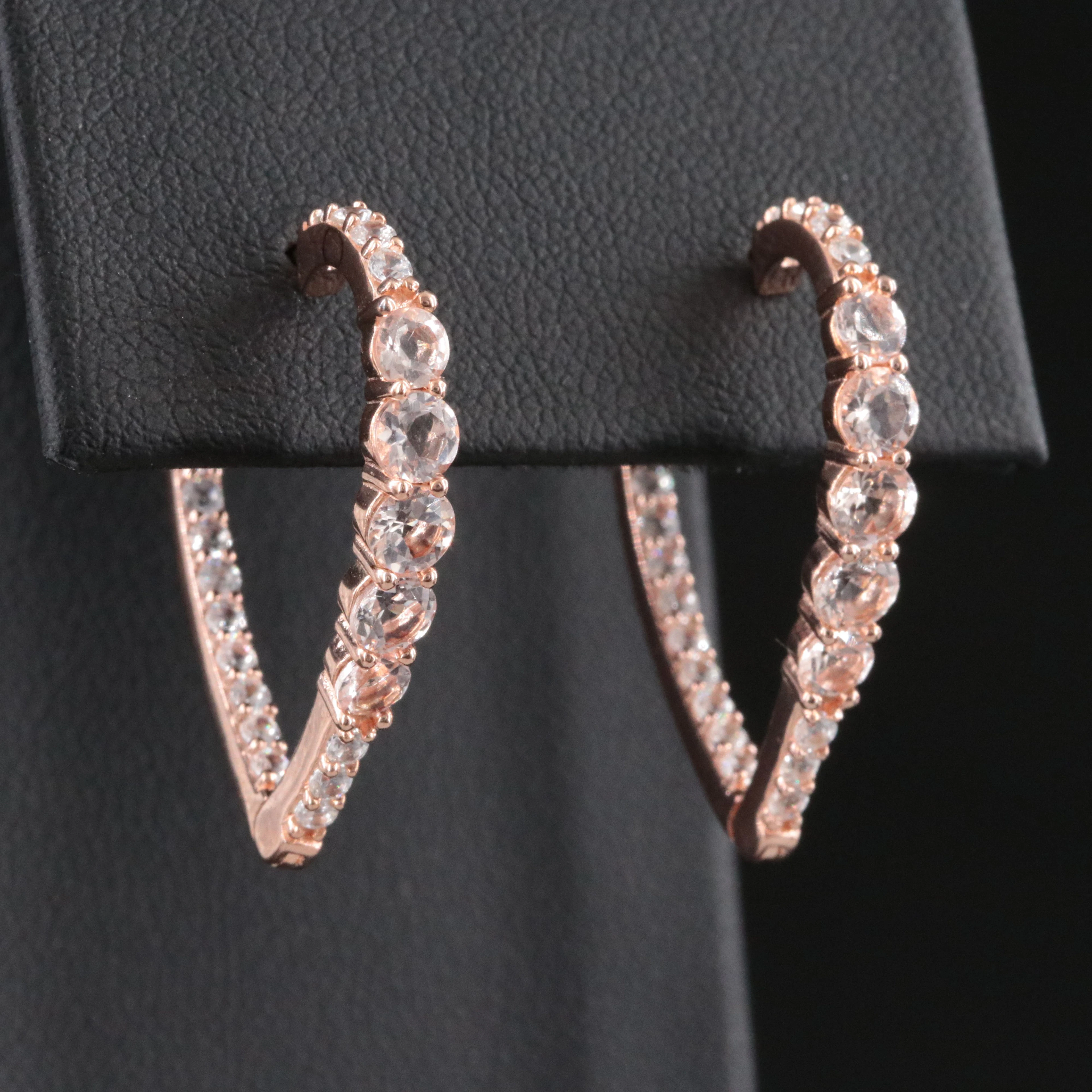Sterling Morganite and White Zircon Pointed Hoop Earrings