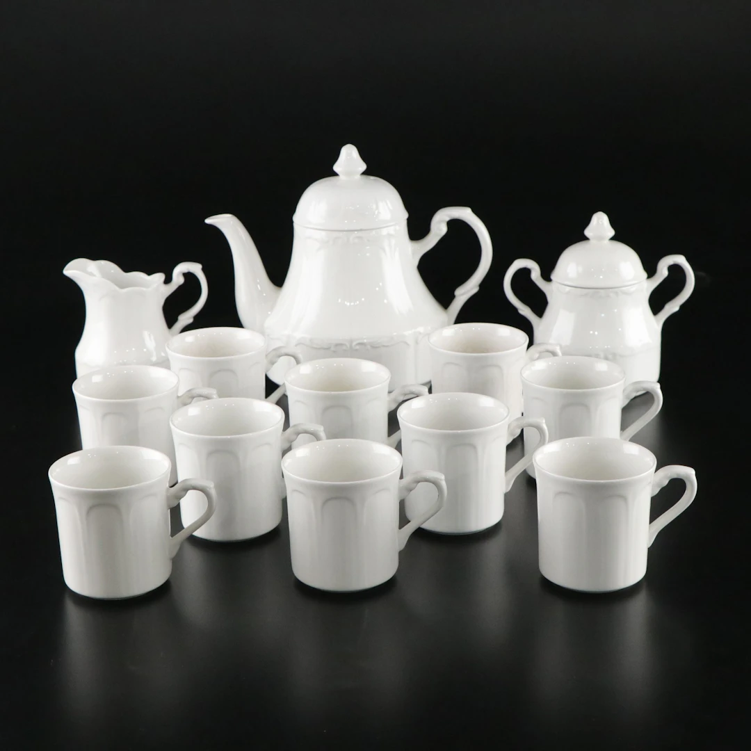 J&G Meakin Ironstone Coffee Pot, Cream, Sugar, and Mugs