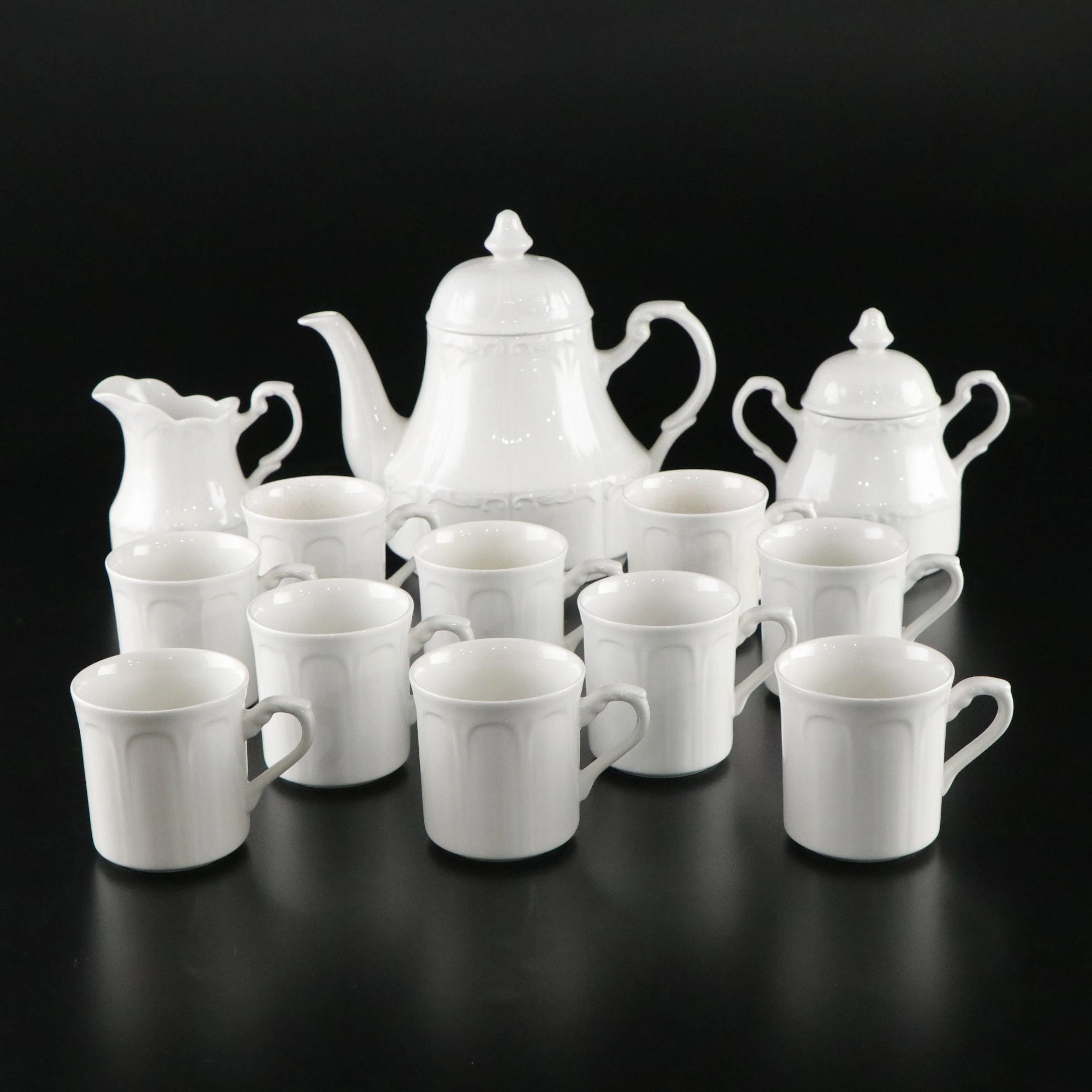J&G Meakin Ironstone Coffee Pot, Cream, Sugar, and Mugs