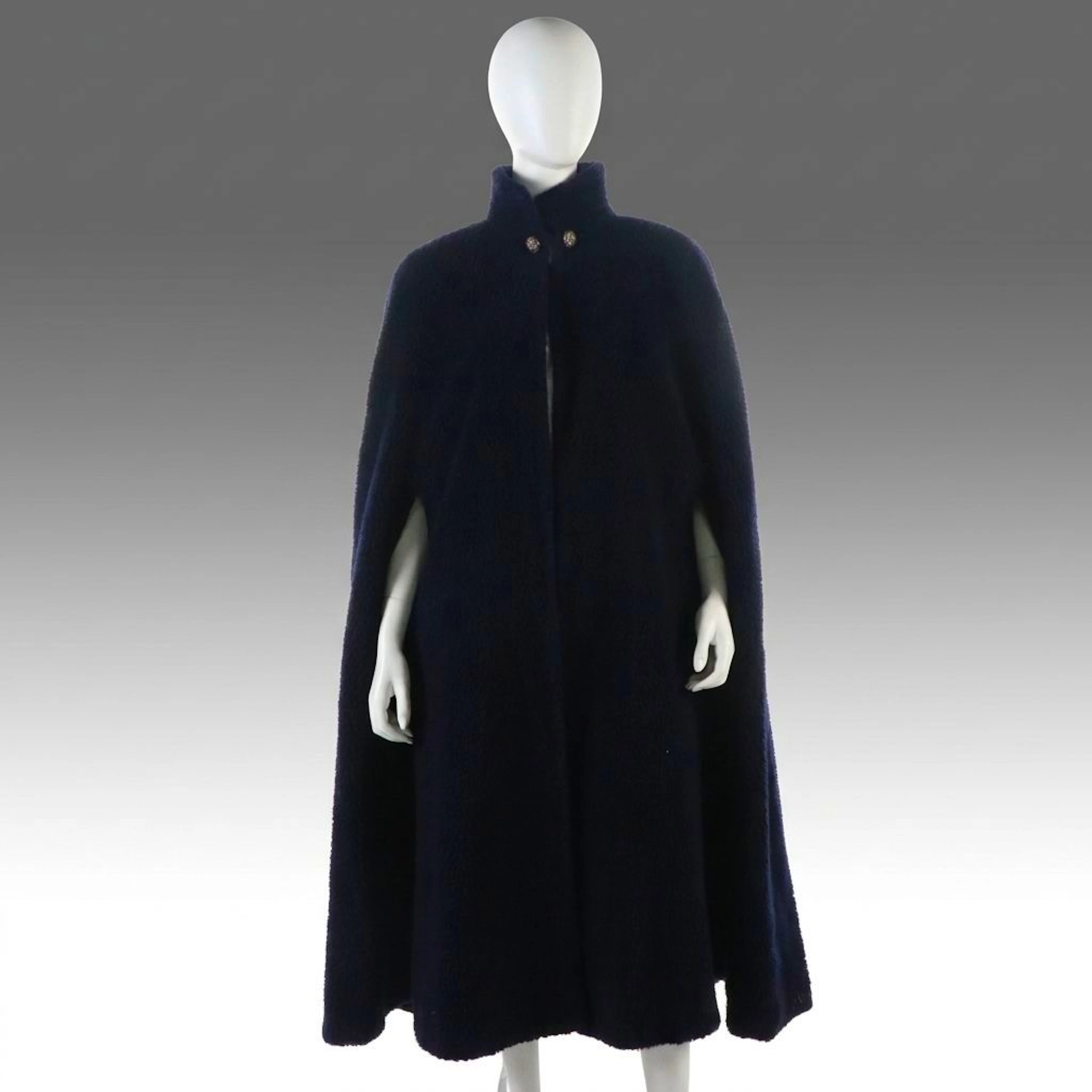 Chanel Collared Evening Cape in Navy Blue Cashmere and Silk Blend