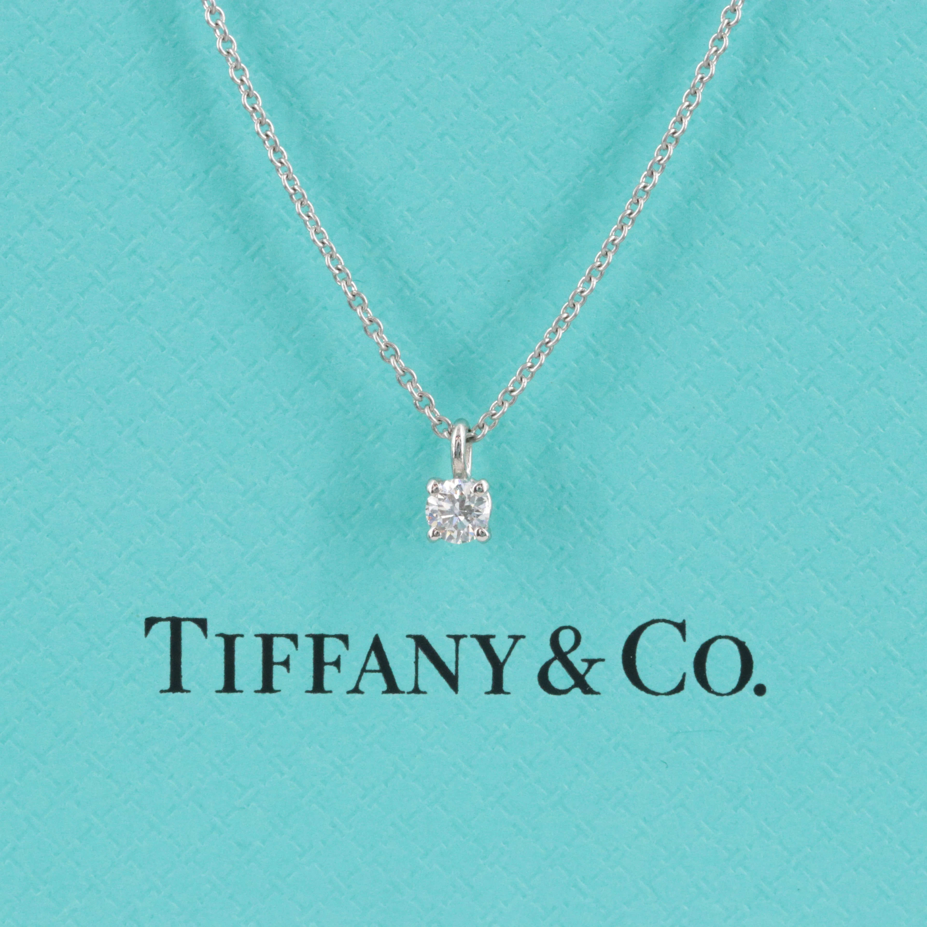Tiffany & Co. Platinum Diamond Solitaire Pendant Necklace