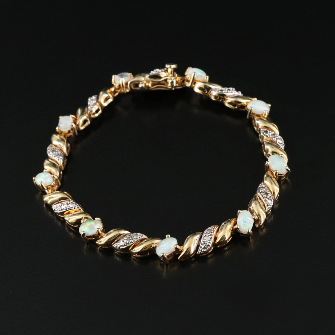 Sterling Opal Bracelet with Diamond Accents