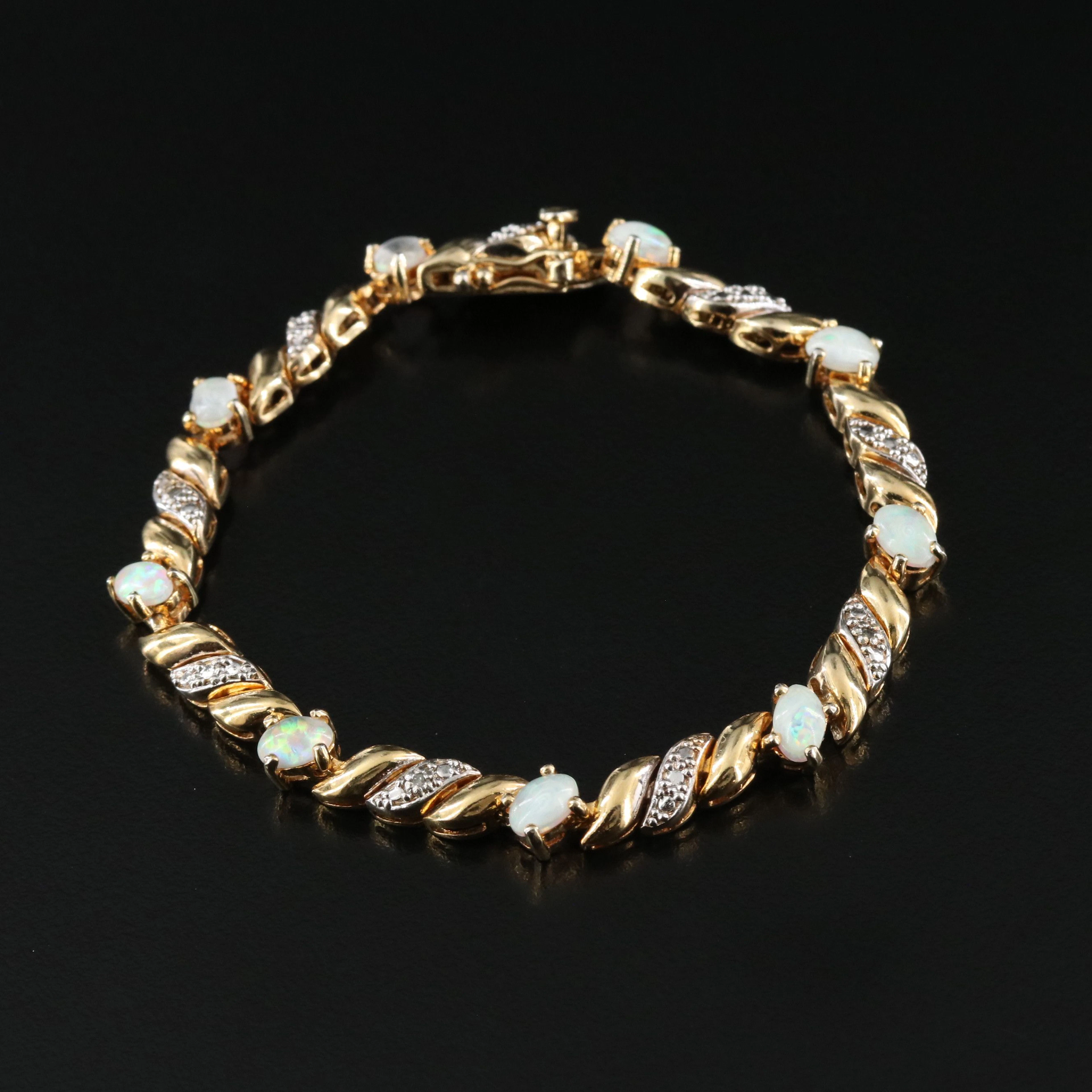 Sterling Opal Bracelet with Diamond Accents