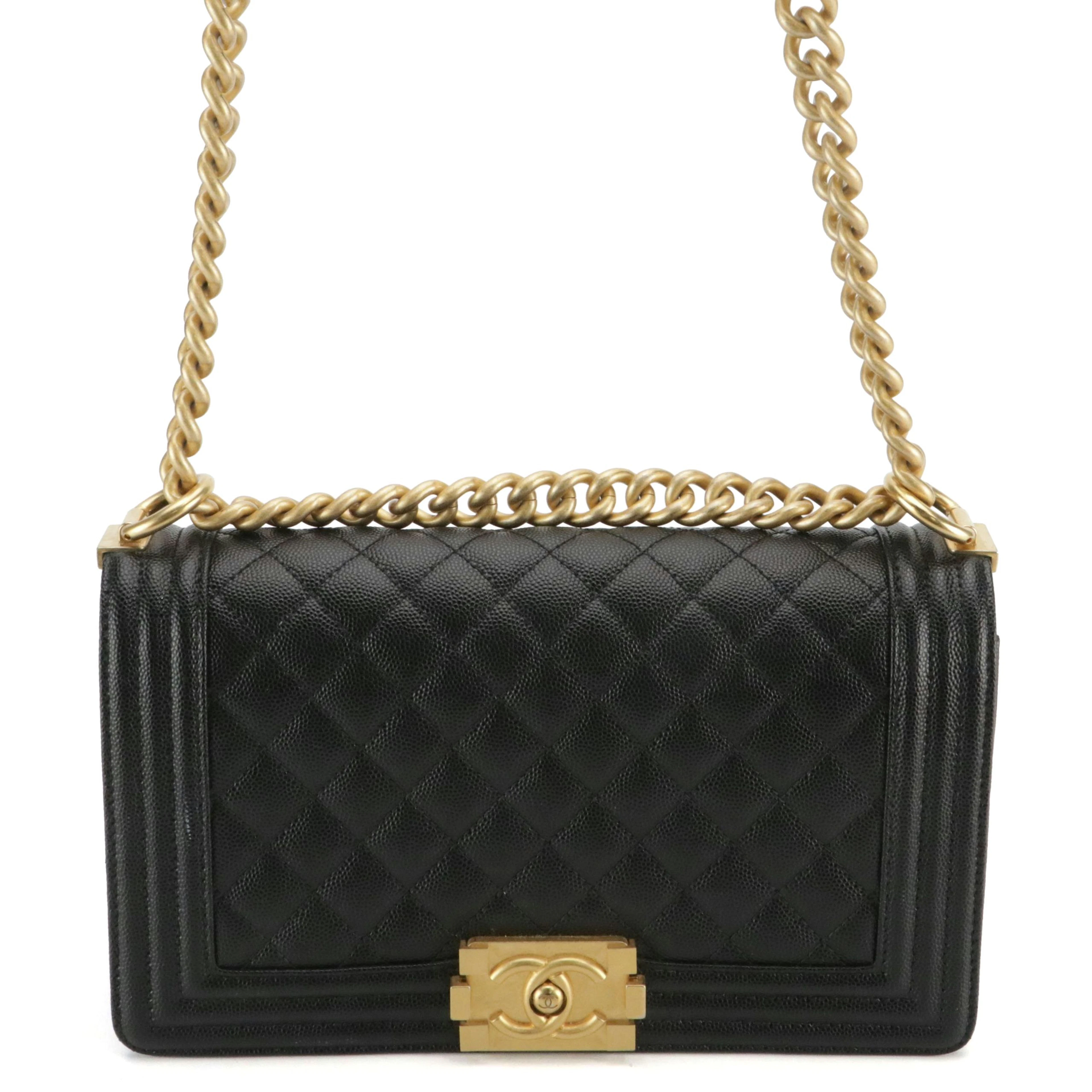 Chanel Medium Boy Bag in Quilted Caviar Leather with Box