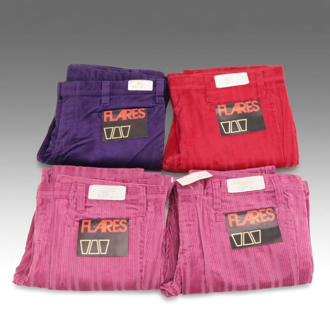 Vintage Deadstock Men's Imperial Flared Pants in Red, Pink and Purple Corduroy