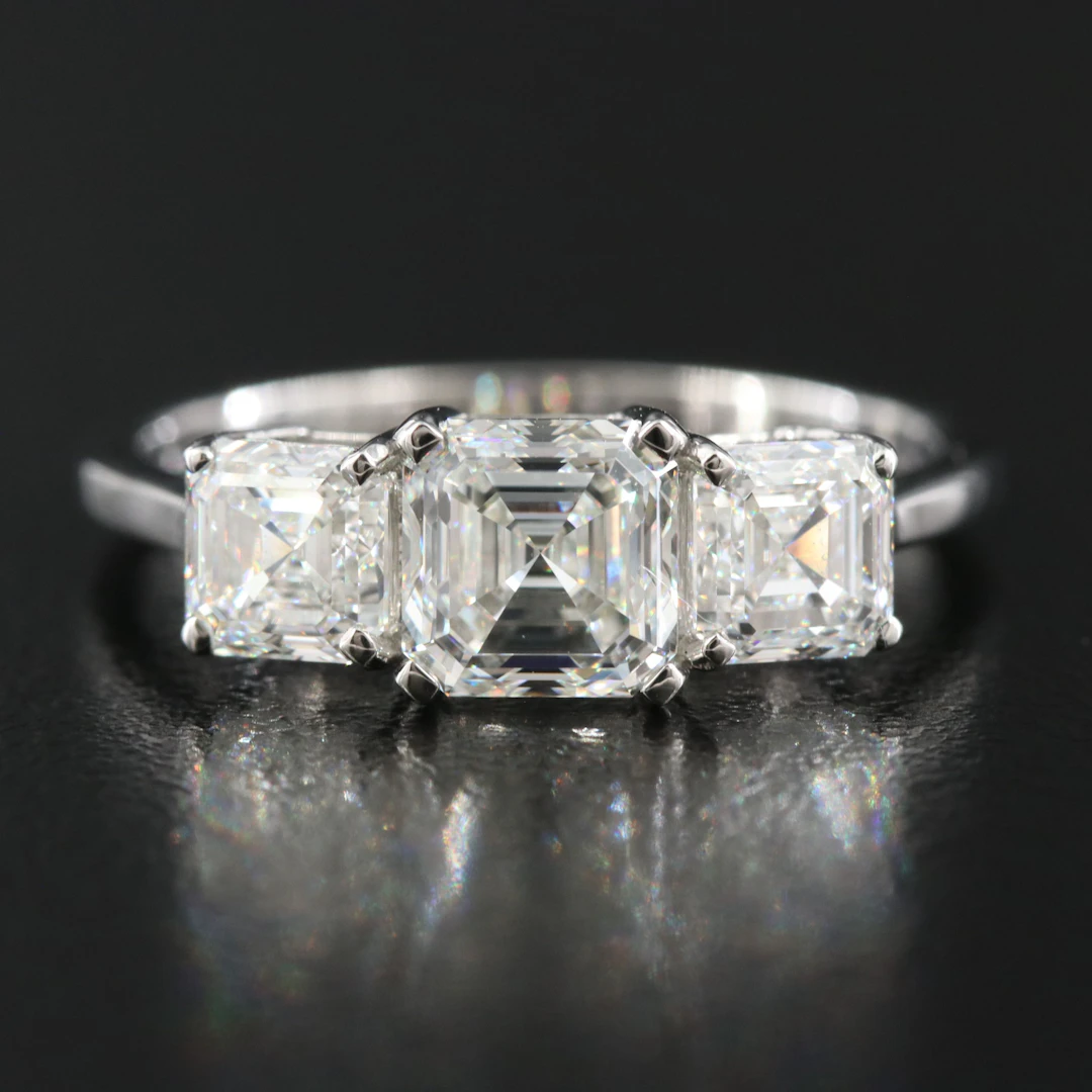 Platinum 2.10 CTW Diamond Three Stone Ring with GIA Reports