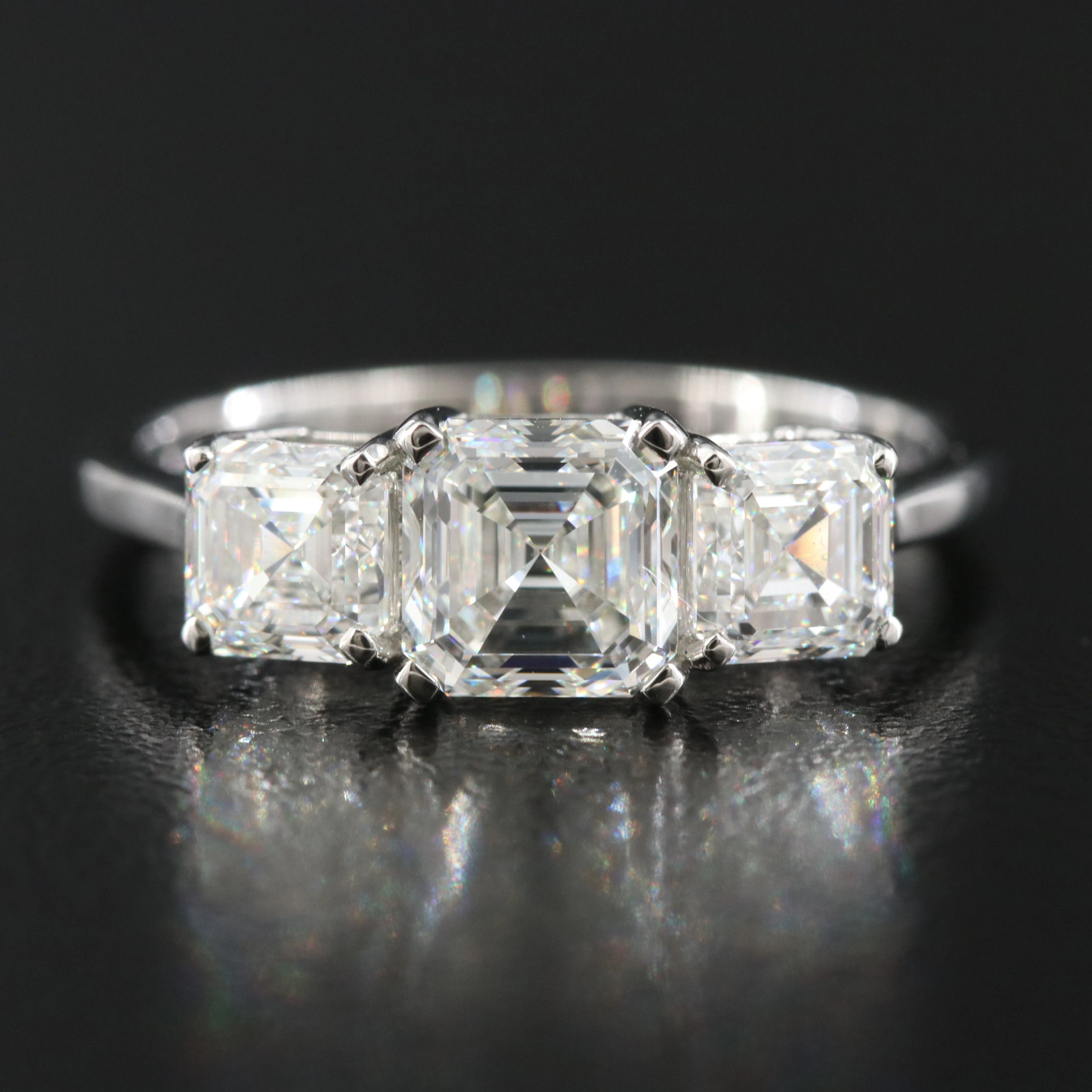 Platinum 2.10 CTW Diamond Three Stone Ring with GIA Reports