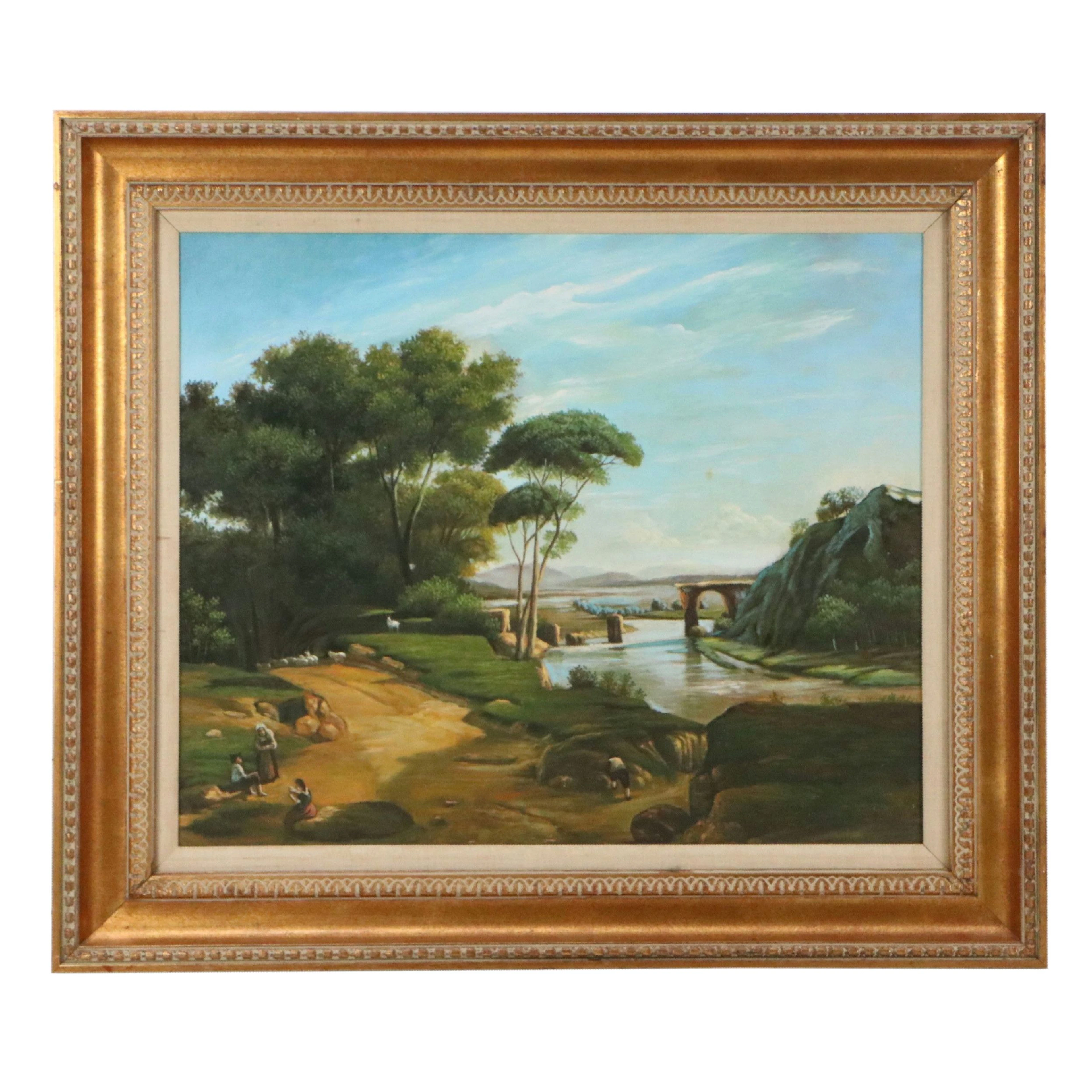 Acrylic Painting After Camille Corot "Narni Bridge Near Rome"