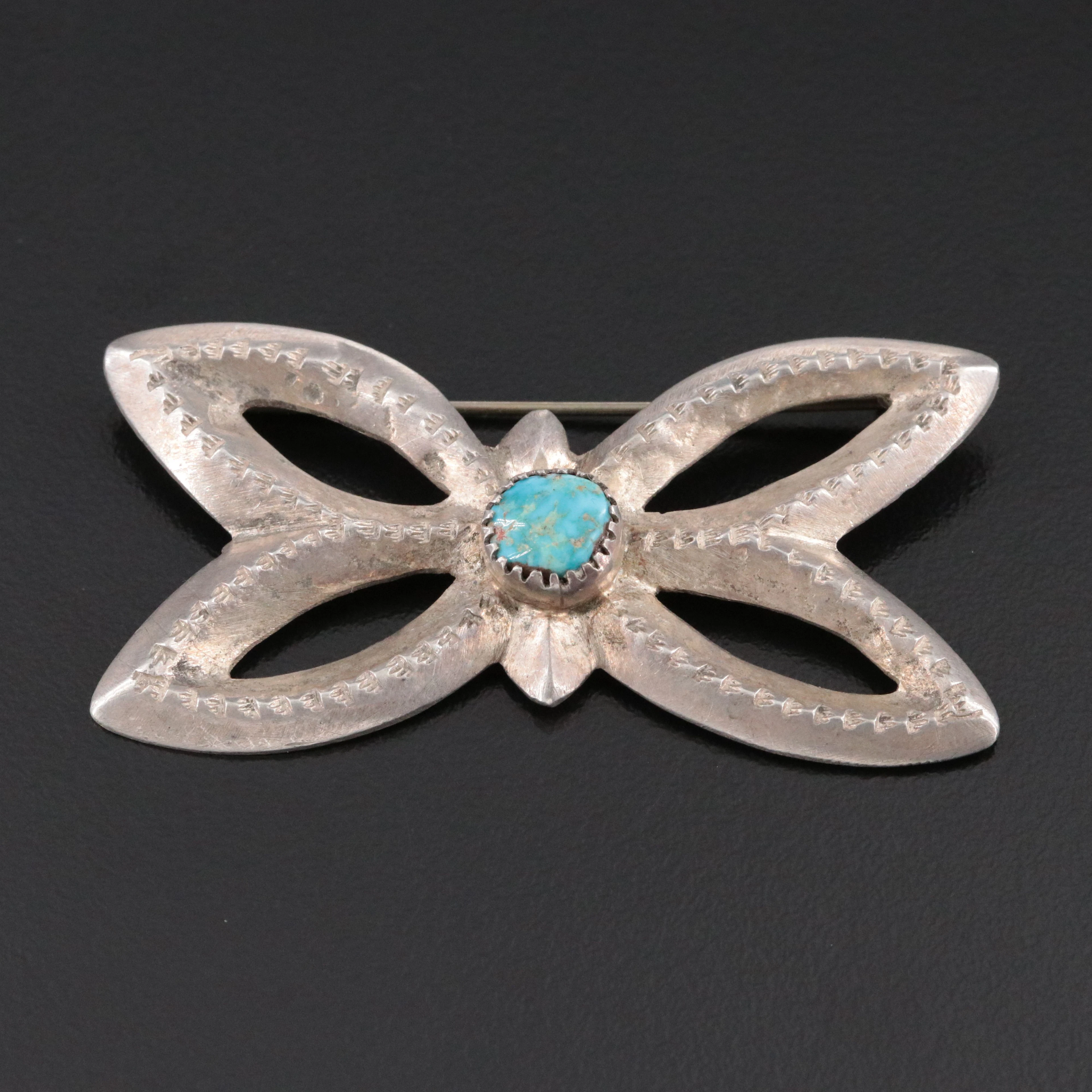 Southwestern Sterling Turquoise Sandcast Butterfly Brooch