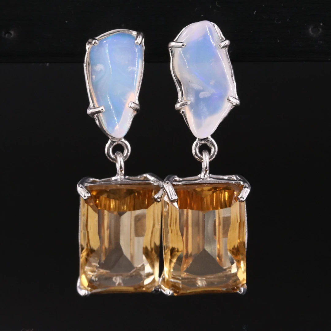 Sterling Citrine and Opal Earrings