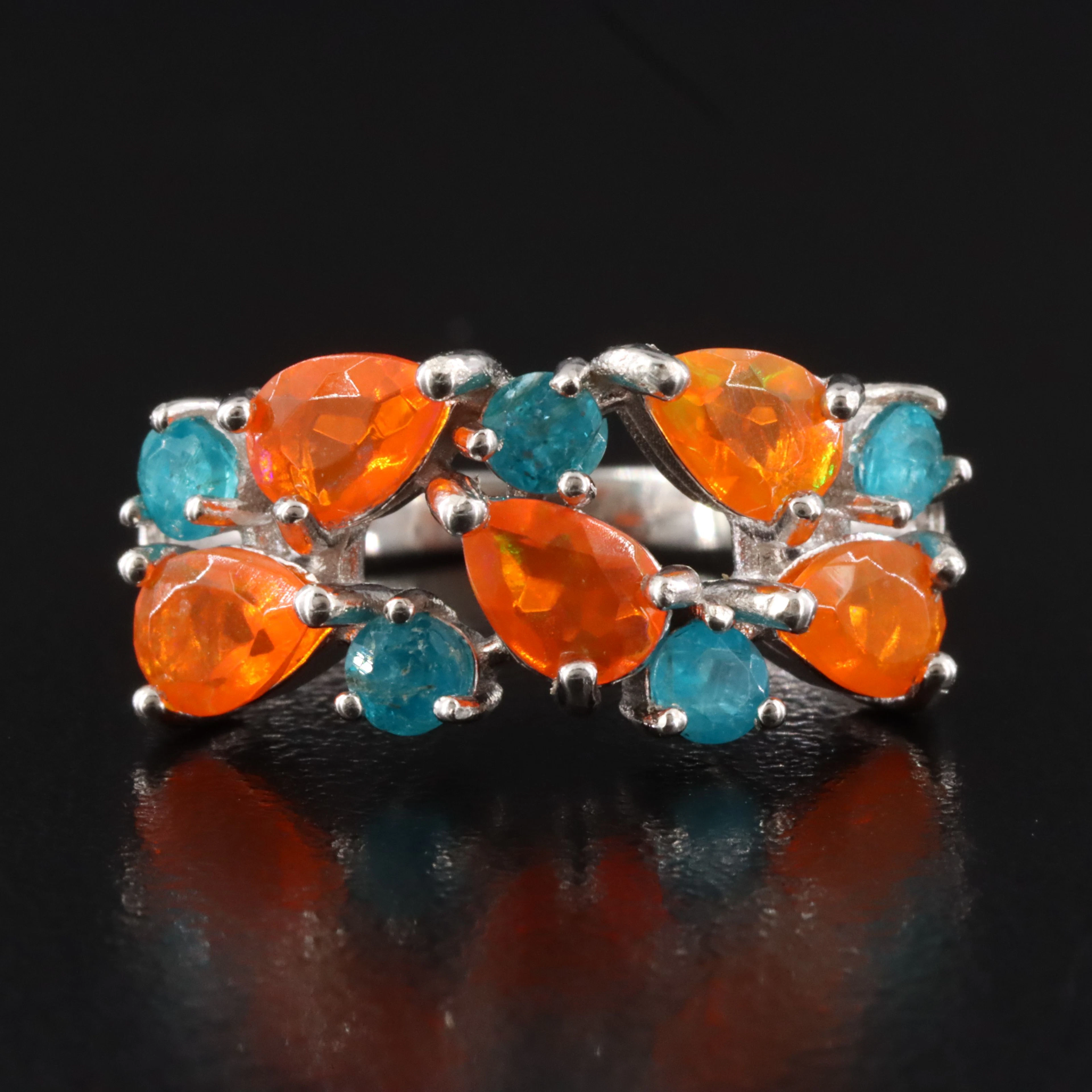 Sterling Fire Opal and Apatite Ring