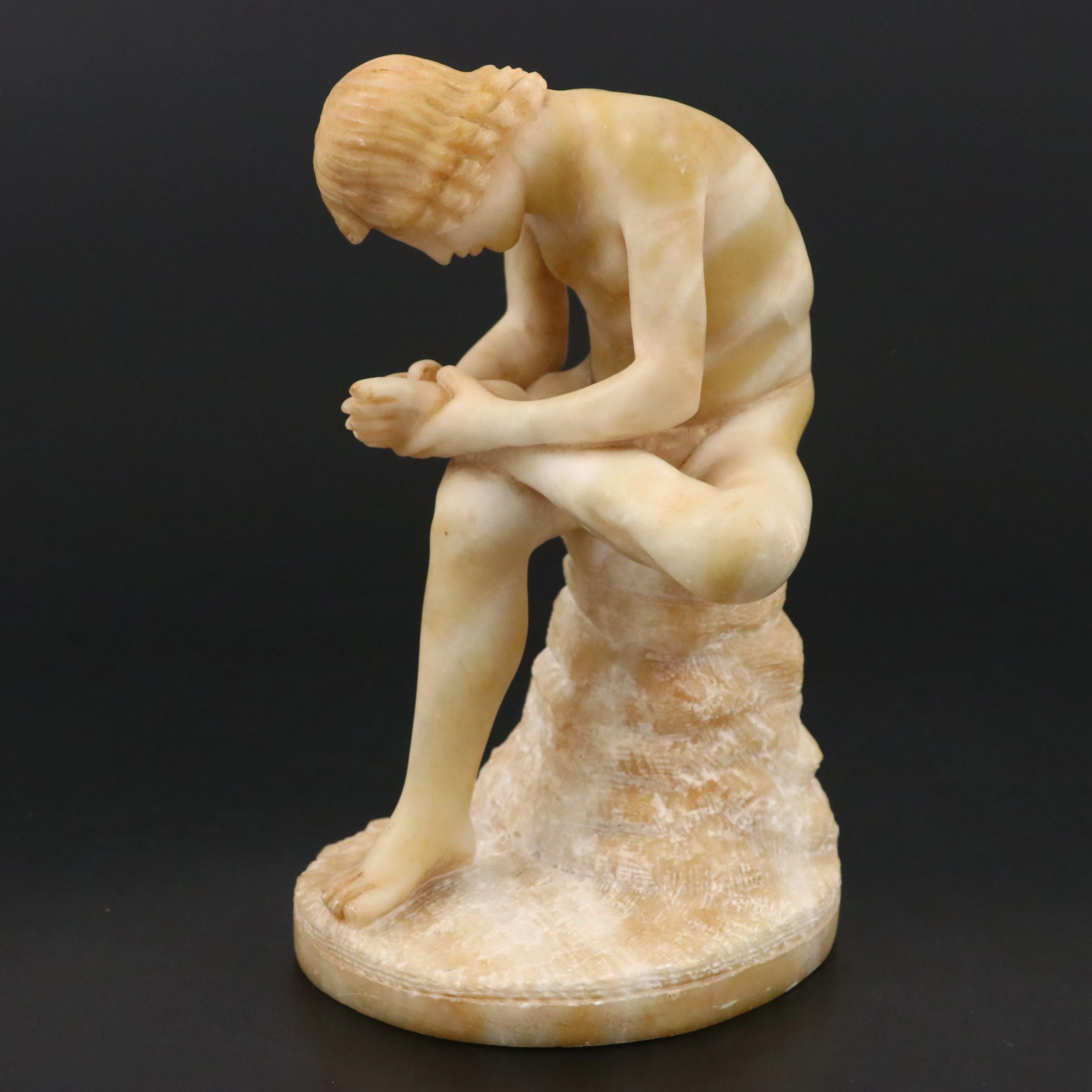 Greco-Roman Hellenistic Style Alabaster Sculpture After "Boy with Thorn"