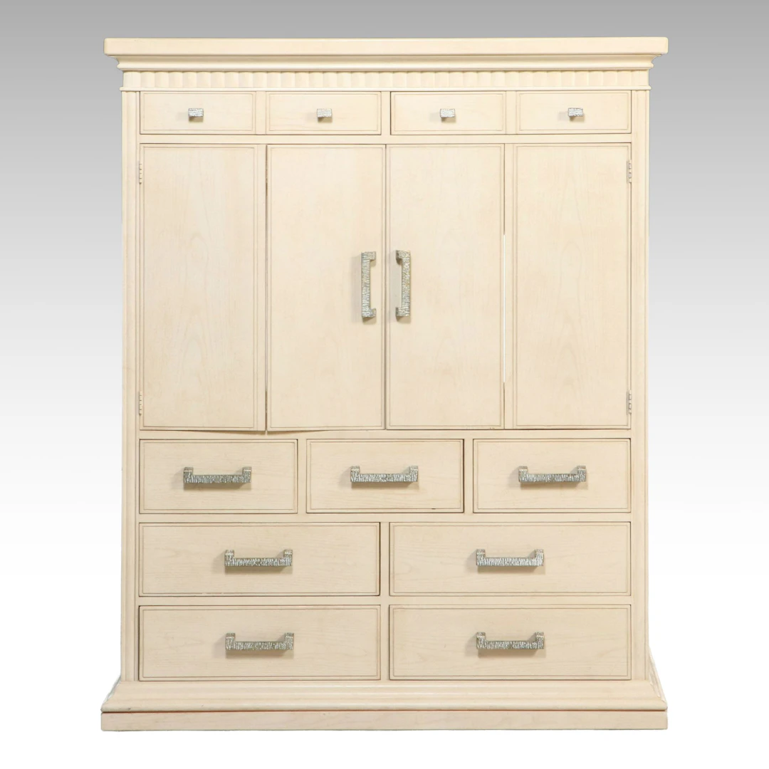 Drexel-Heritage "Cabochon" Whitewashed Wood Media Armoire, Late 20th Century