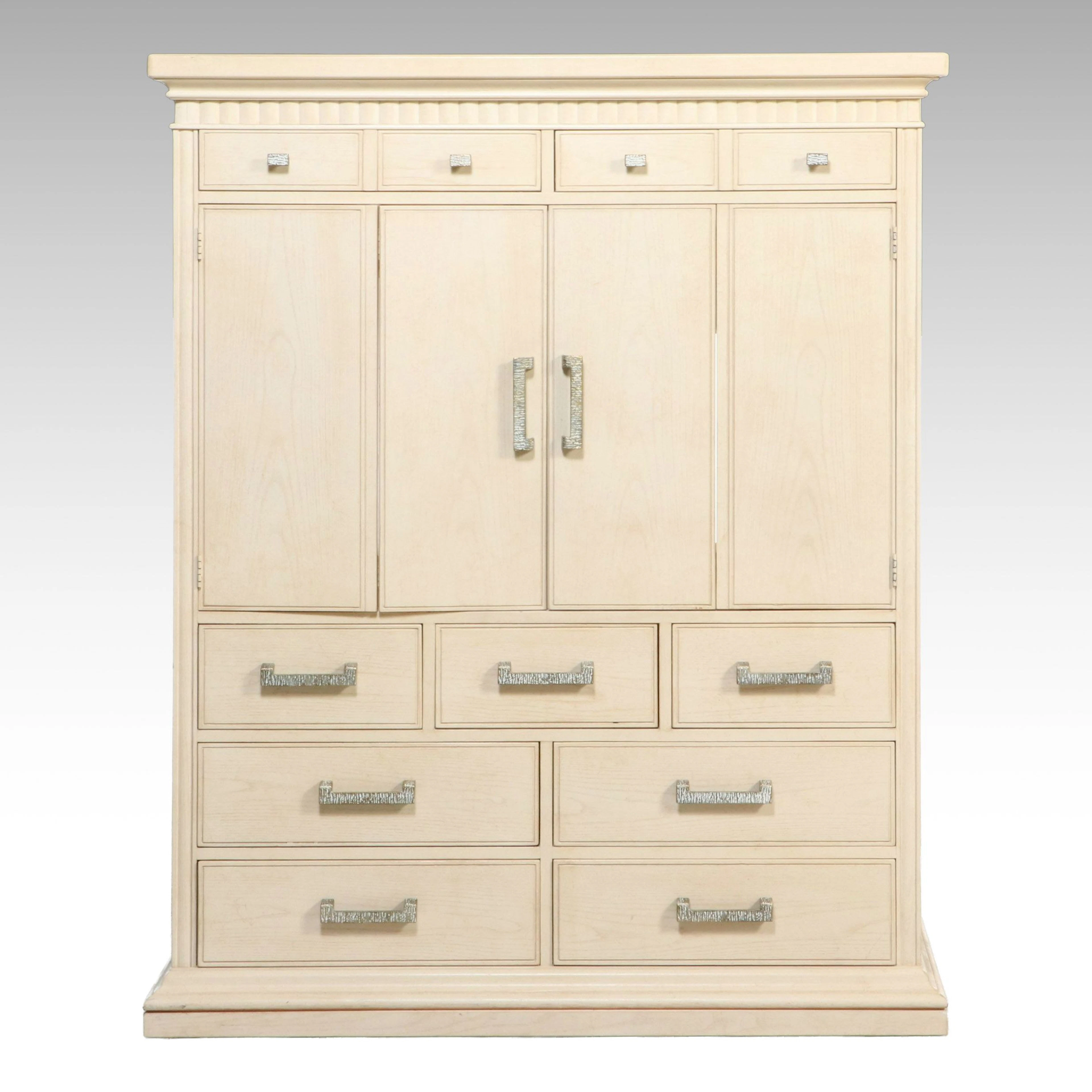 Drexel-Heritage "Cabochon" Whitewashed Wood Media Armoire, Late 20th Century