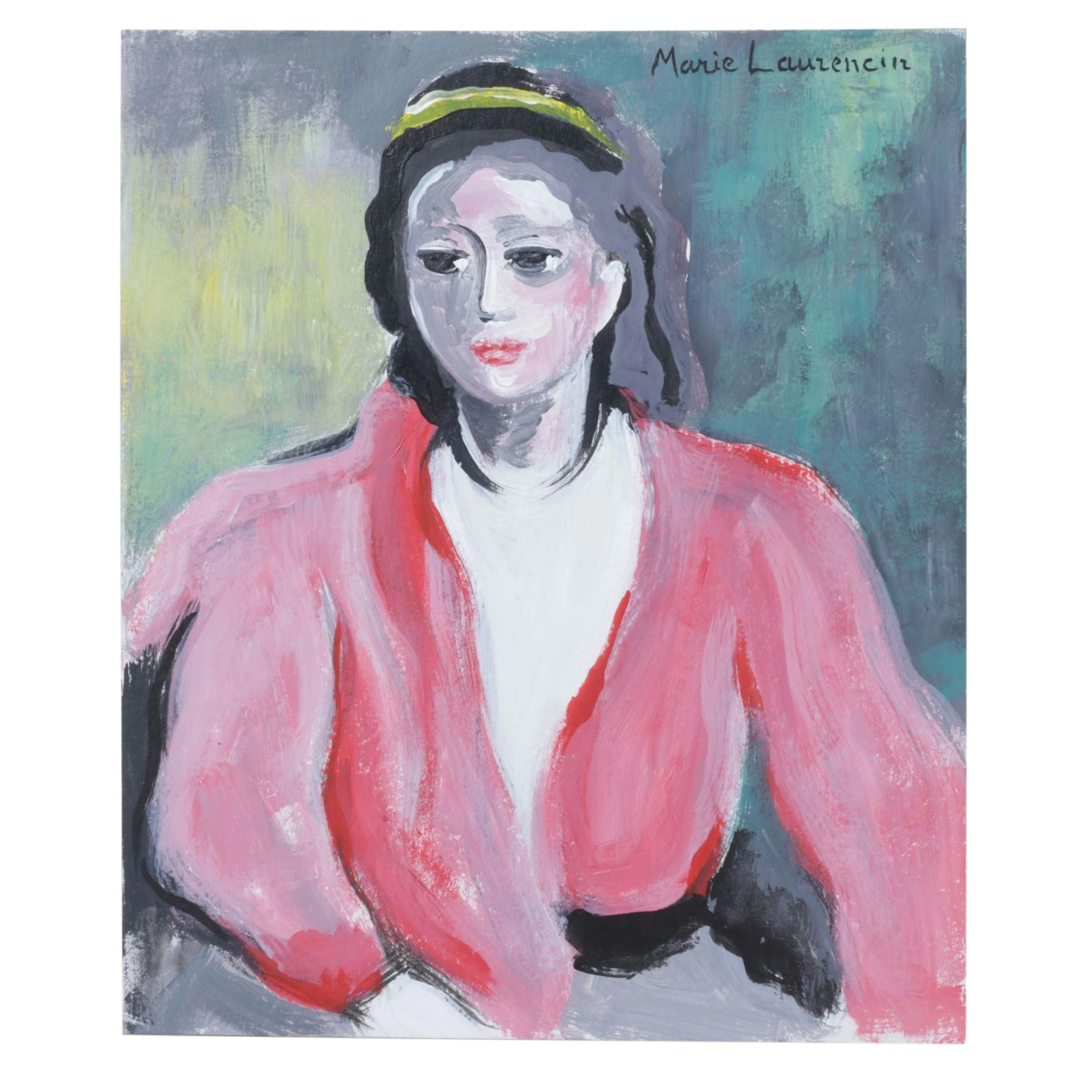 Marie Laurencin Acrylic Portrait Painting of Sullen Female Subject